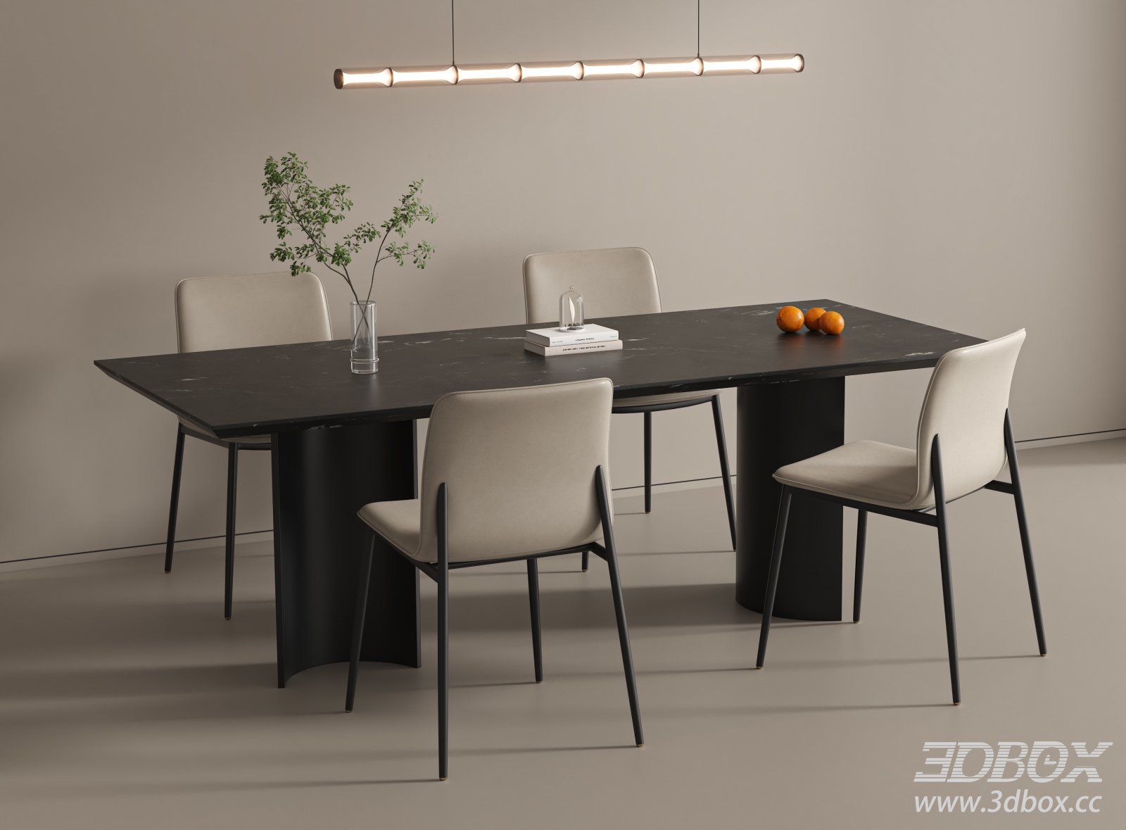 Modern Marble Dining Table and Chairs Set 3D model - thumbnail 1