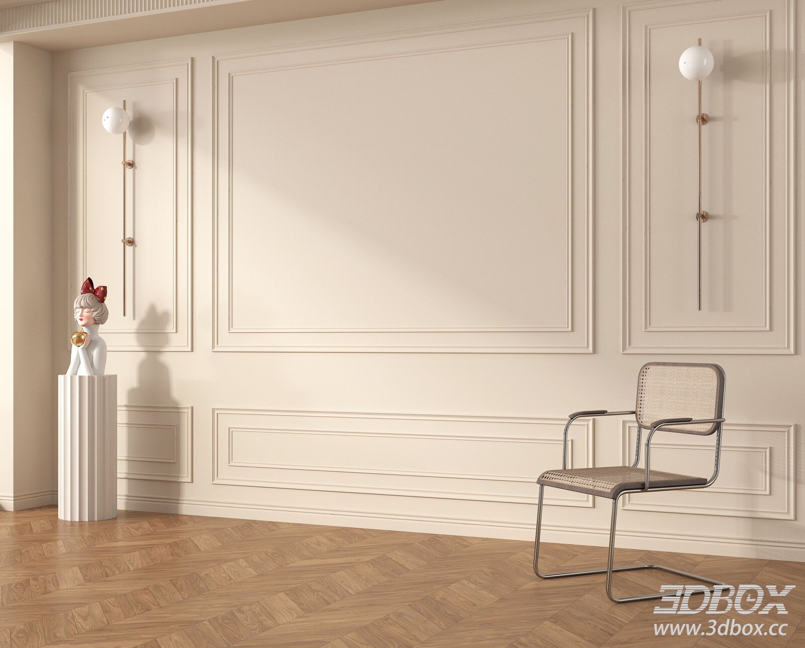 French Style Plaster Decorative Wall Scene 3D model - thumbnail 1