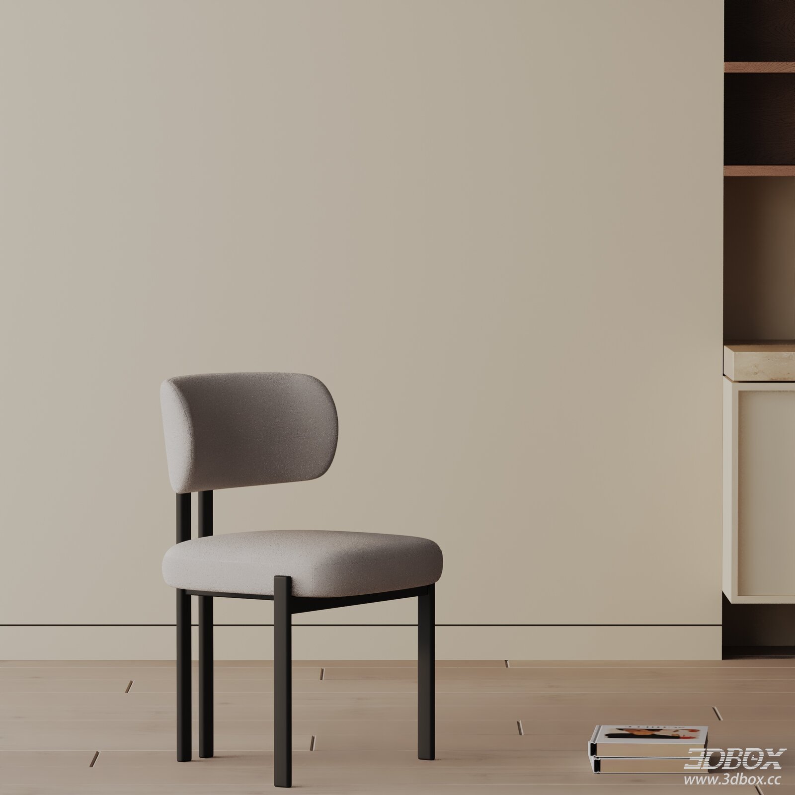Modern Minimalist Fabric Upholstered Dining Chair with Black Metal Frame 3D model - front view