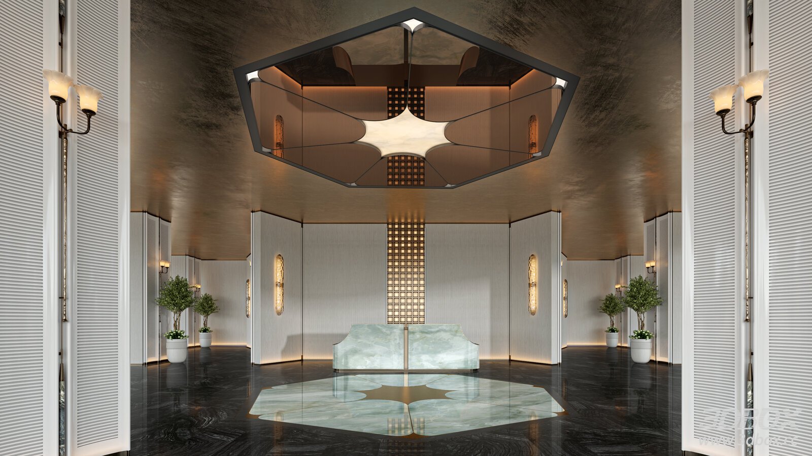 Luxury Modern Reception Lobby Interior 3D model - front view