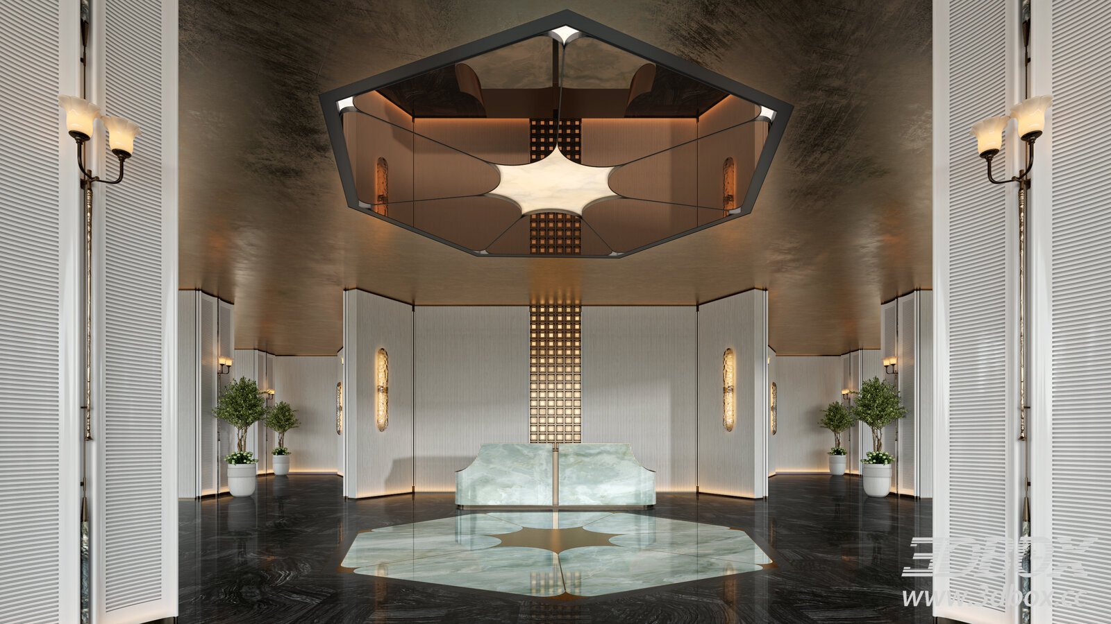 Luxury Modern Reception Lobby Interior 3D model - thumbnail 1