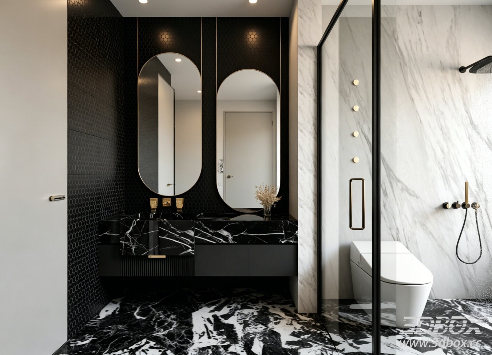 Modern Luxury Marble Bathroom Scene 3D model - thumbnail 1