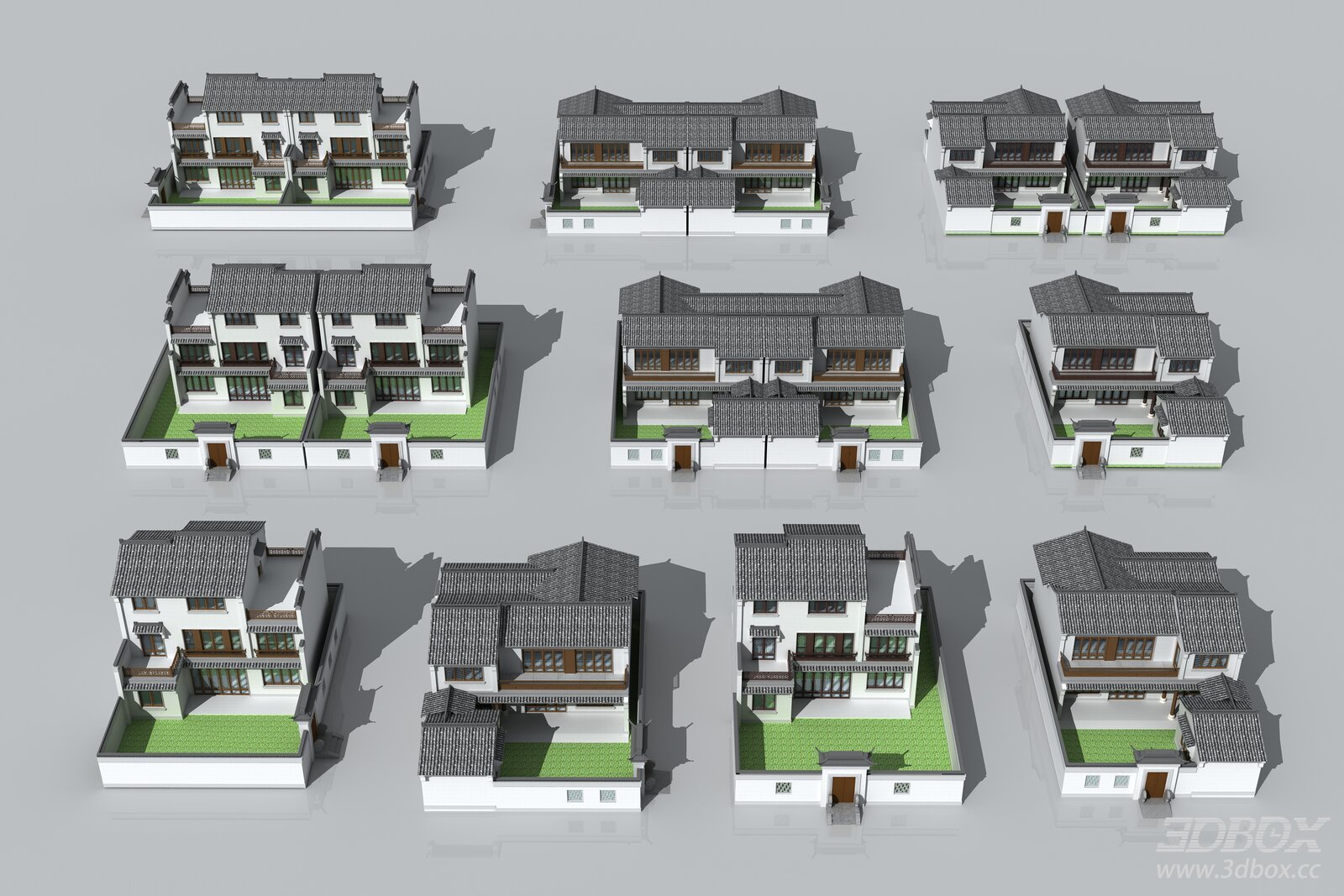 Traditional Chinese Courtyard Villa Exterior Collection 3D model - front view