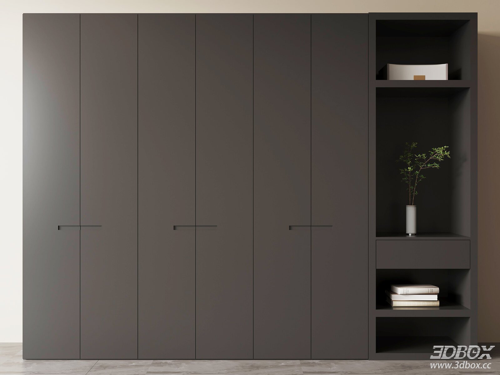 Modern Minimalist Wardrobe With Display Shelf 3D model - front view