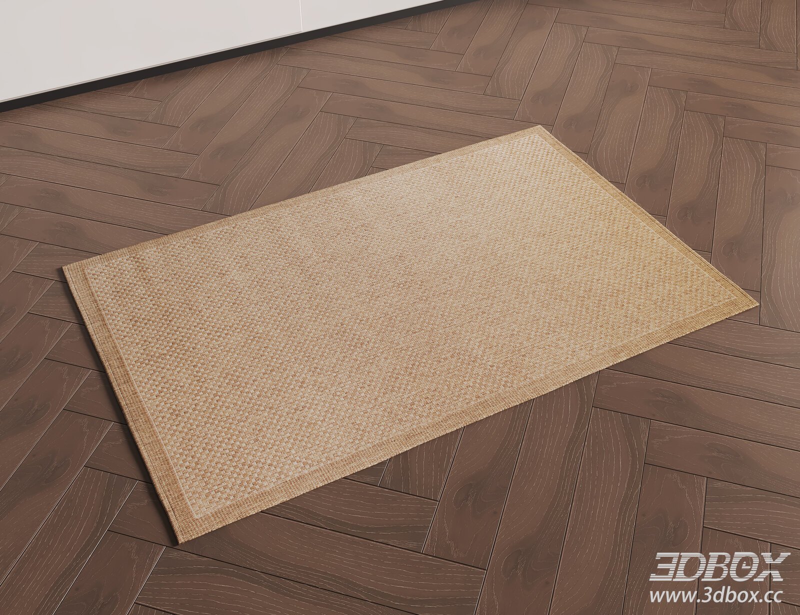 Mid Century Woven Beige Jute Carpet 3D model - thumbnail 1