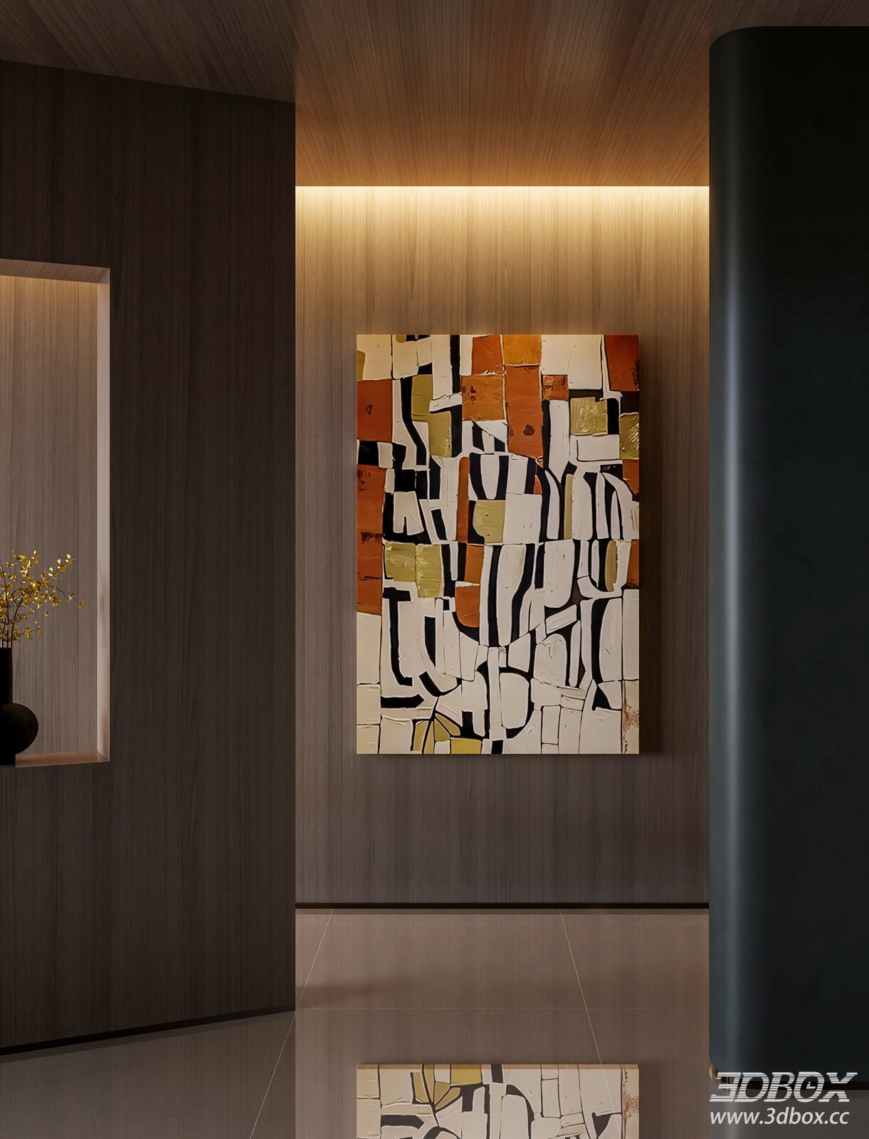 Vintage Abstract Geometric Wall Art Painting 3D model - front view