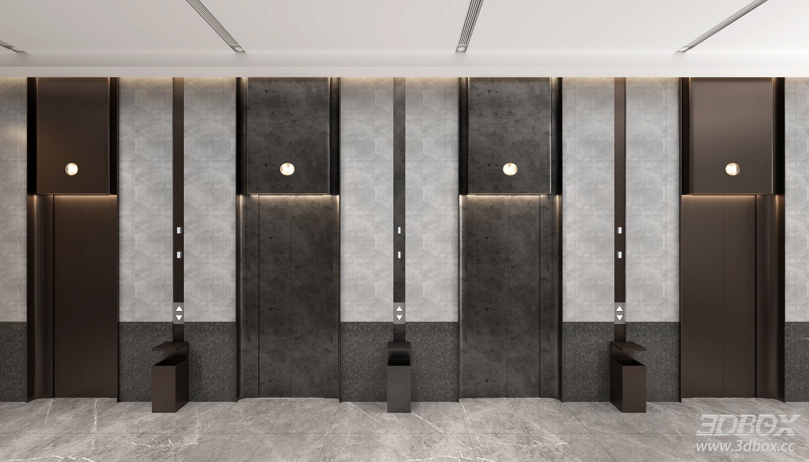 Modern Luxury Elevator Lobby Hallway 3D model - front view