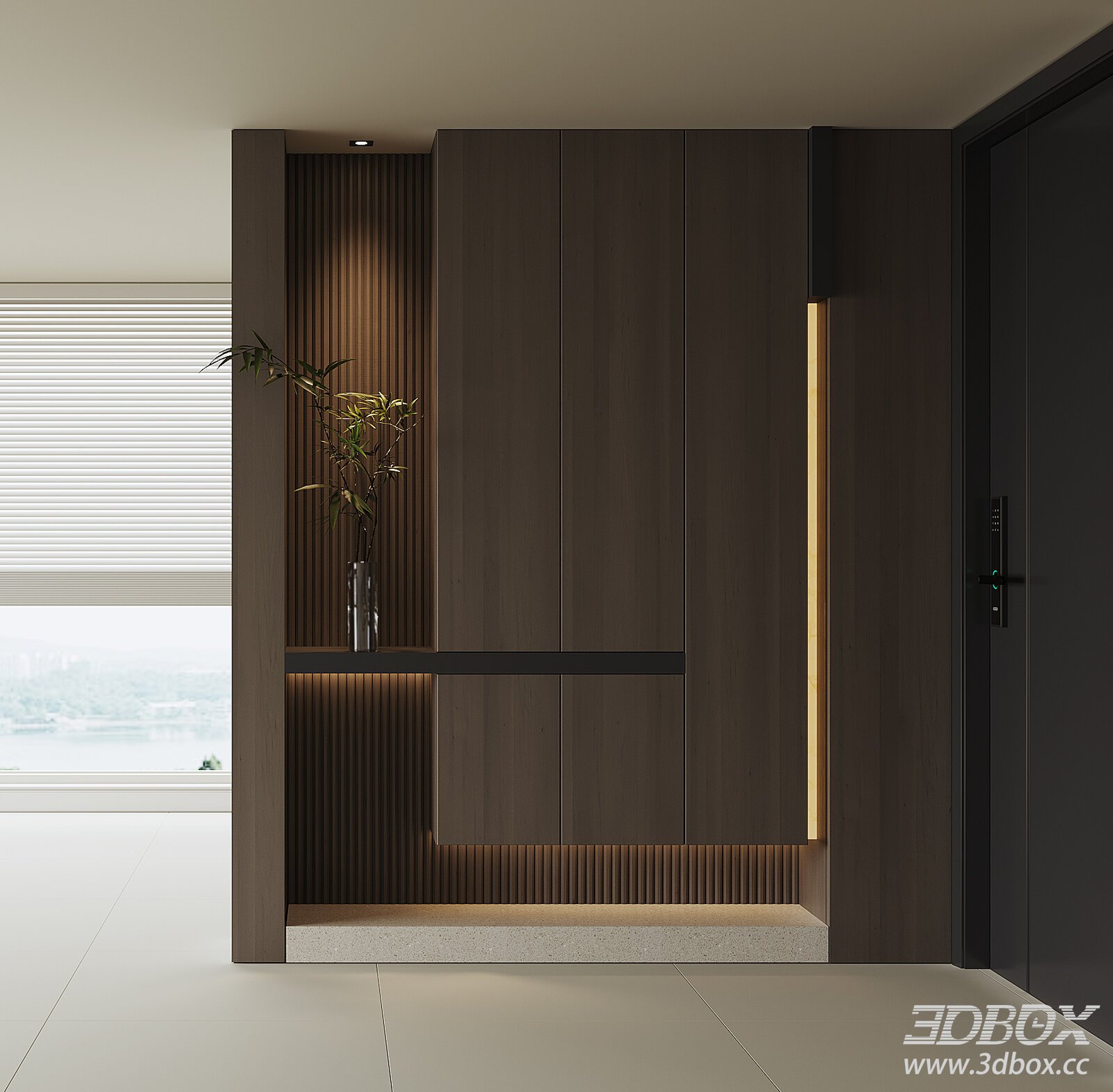 Modern Minimalist Hallway Entry Shoe Cabinet 3D model - thumbnail 1