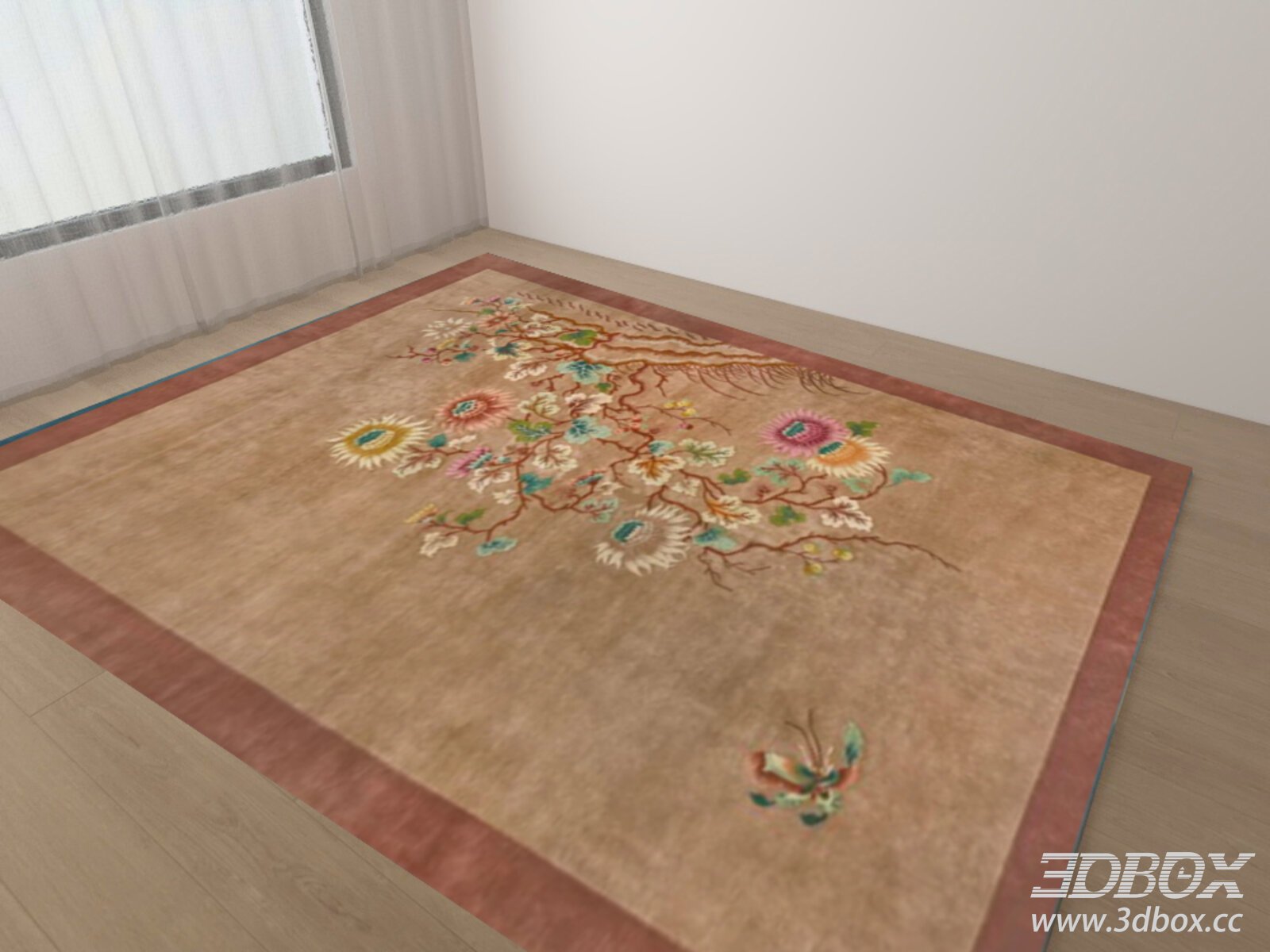 Vintage Floral Pattern Beige Carpet 3D model - thumbnail 1