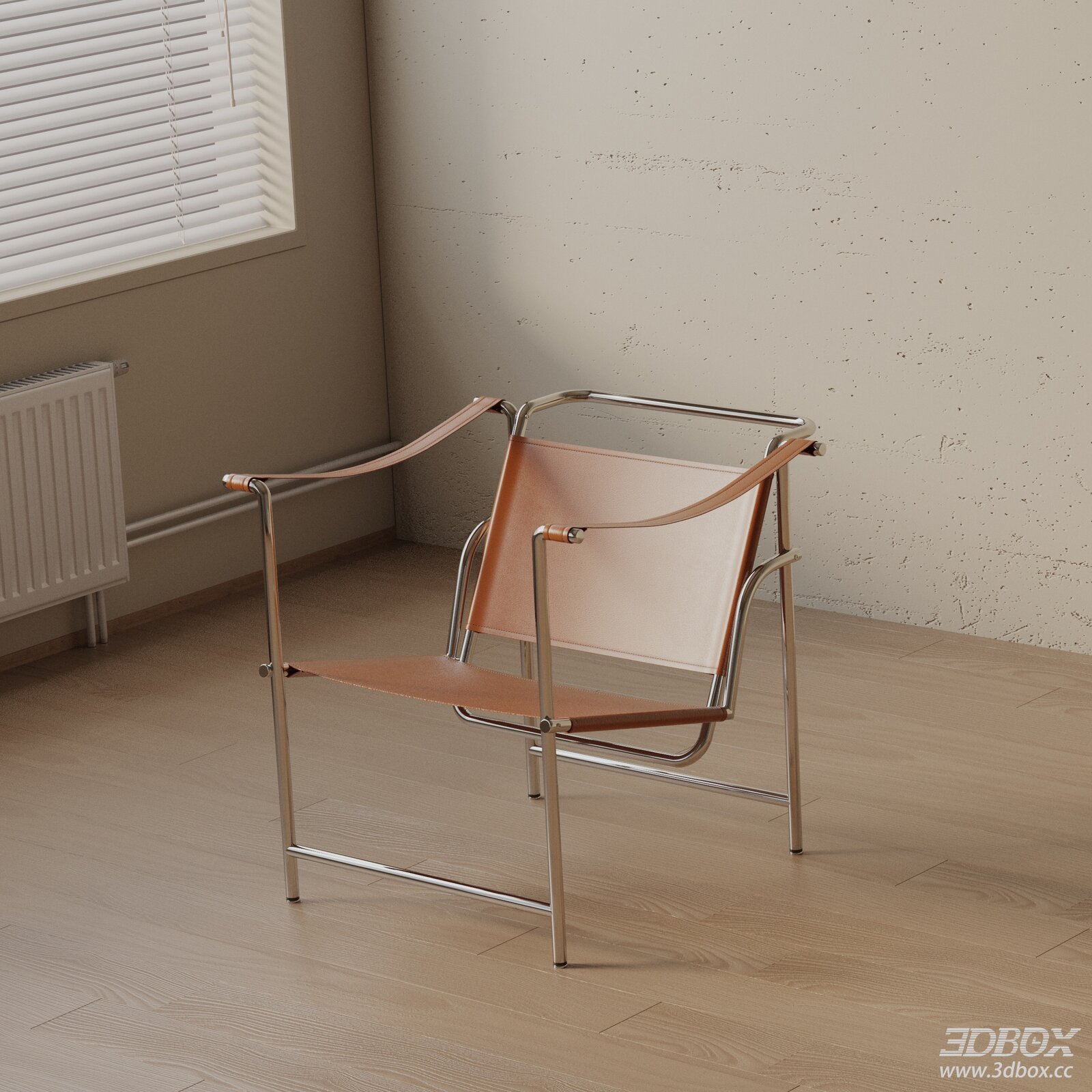 Modern Leather Stainless Steel Frame Armchair 3D model - front view
