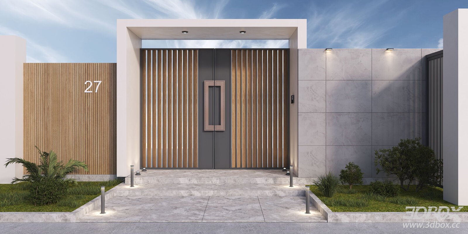 Modern Villa Double Entrance Gate Exterior Door 3D model - front view
