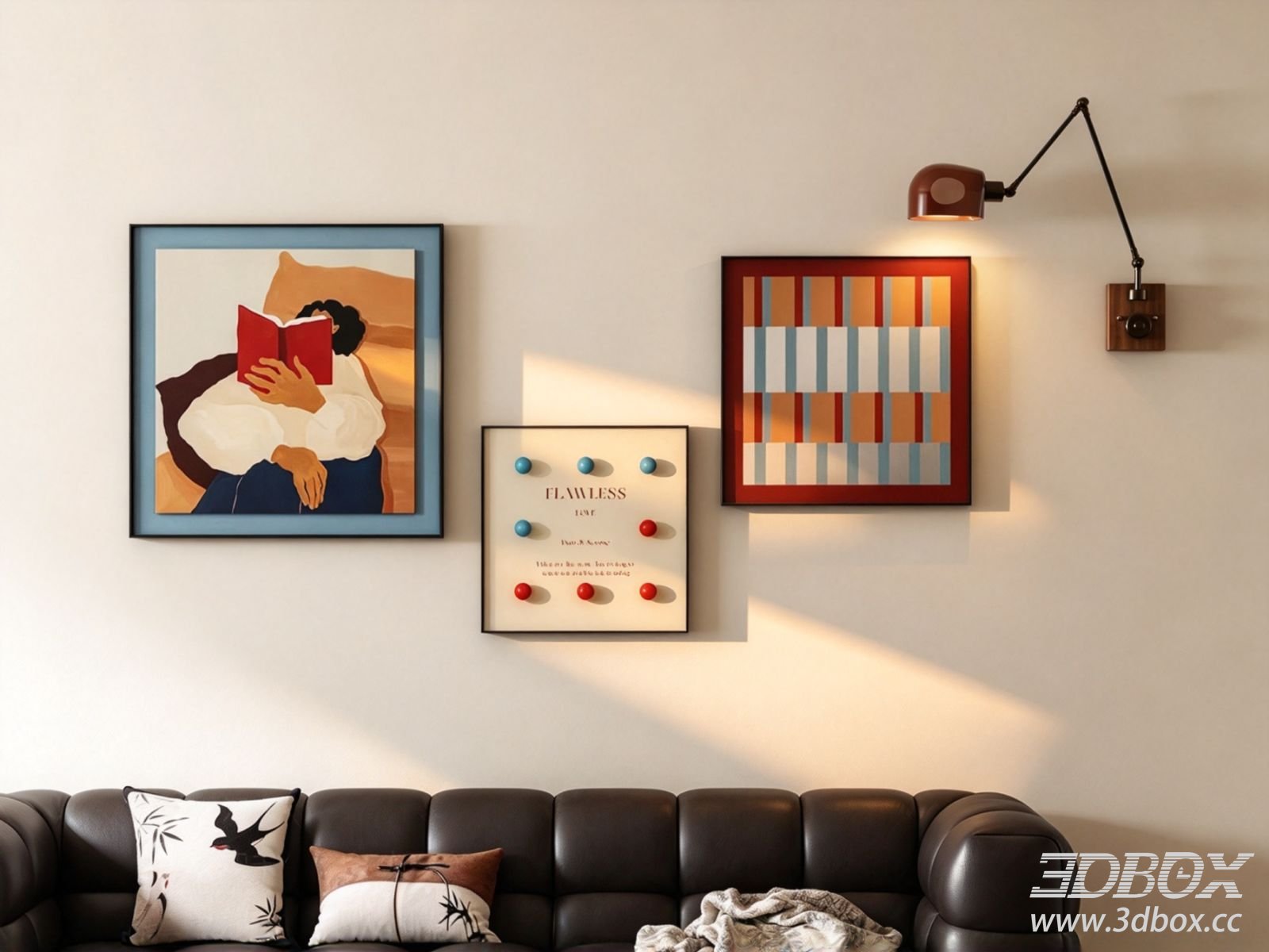 Mid Century Decorative Framed Painting Set 3D model - thumbnail 1