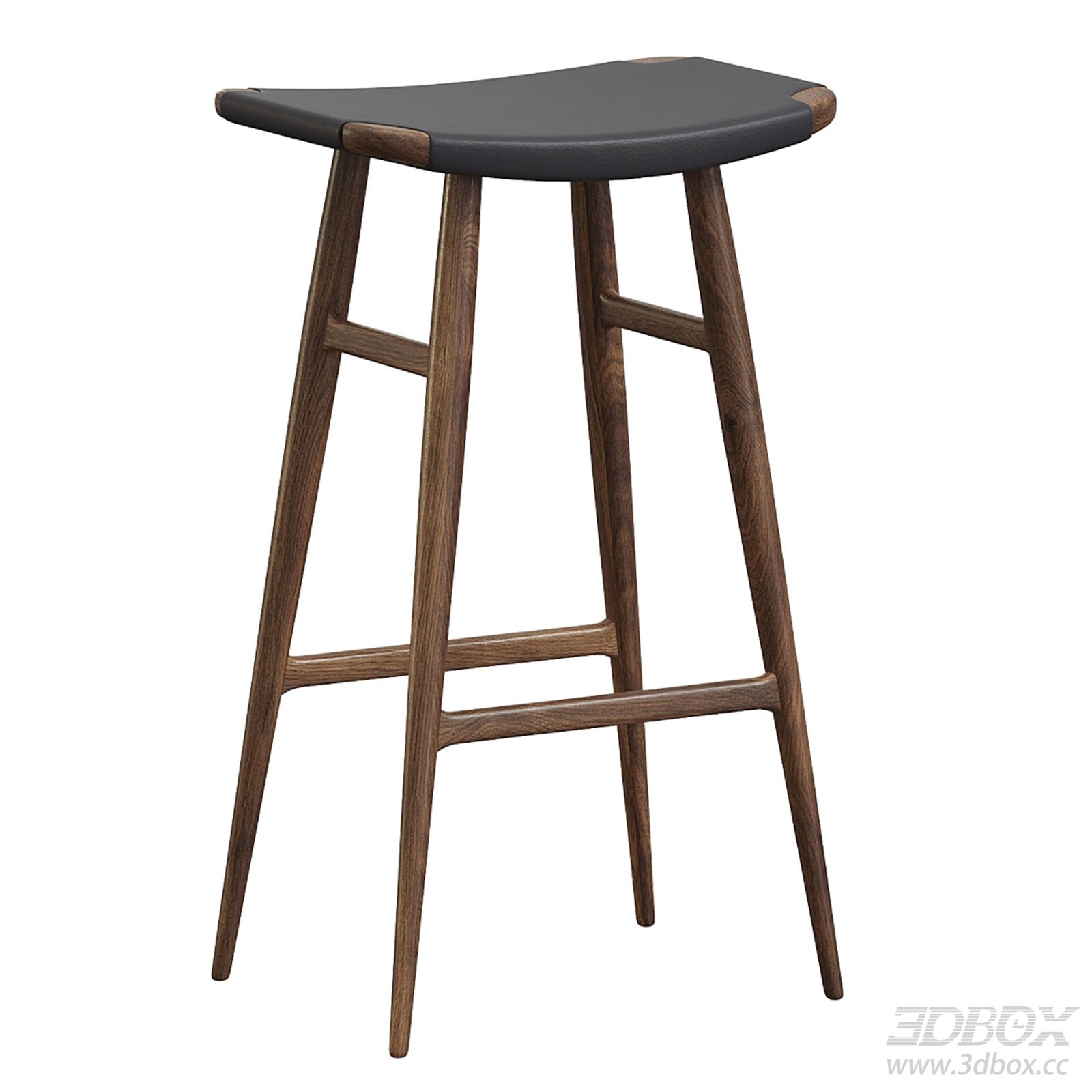 Wabi Sabi Walnut Wood Leather Bar Stool 3D model - thumbnail 1