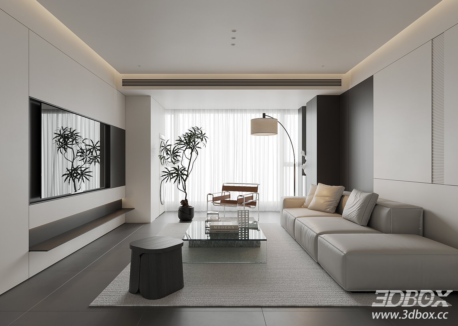 Modern Minimalist Living Room Interior Scene 3D model - thumbnail 1