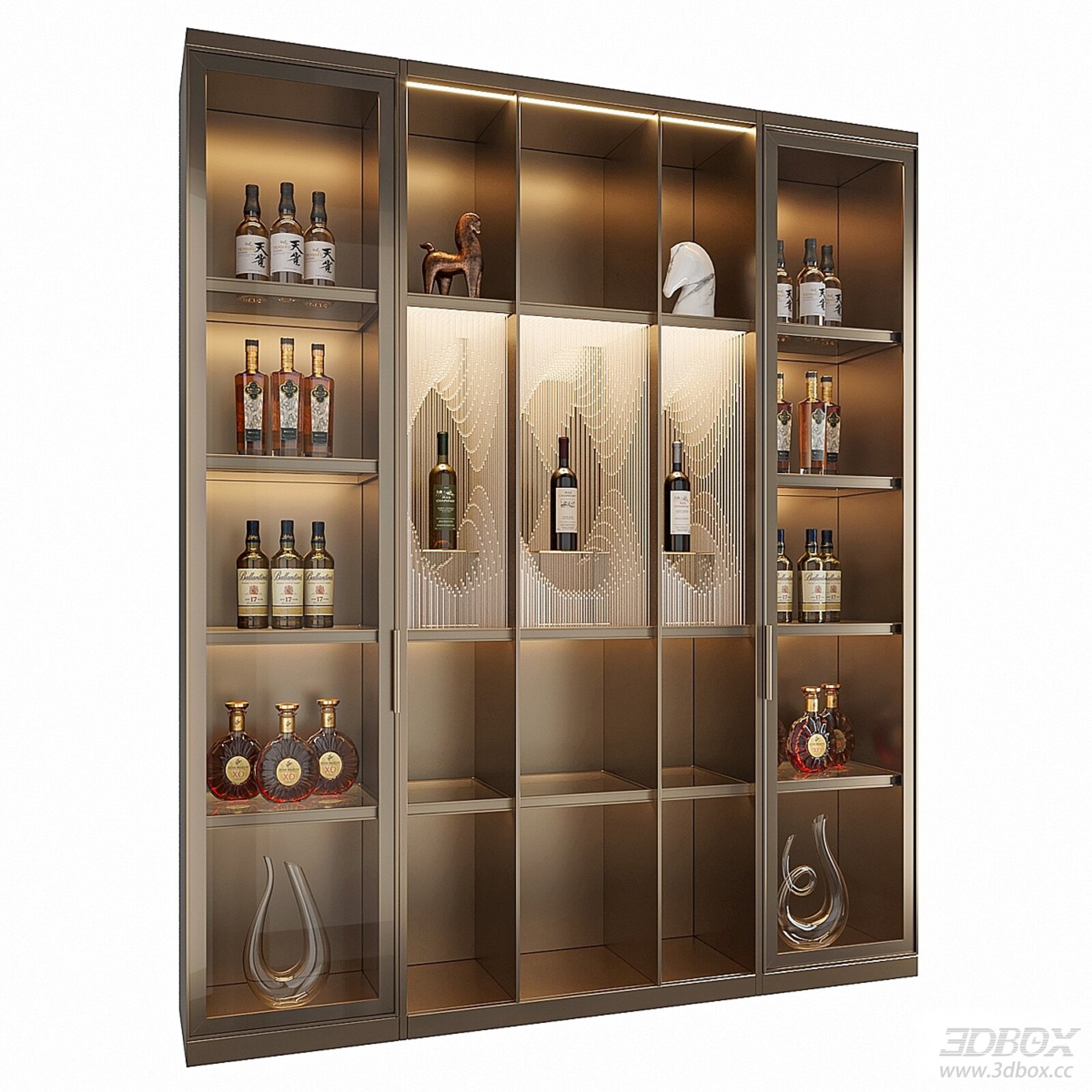Modern Luxury Glass Door Wine Display Cabinet With LED Light 3D model - front view