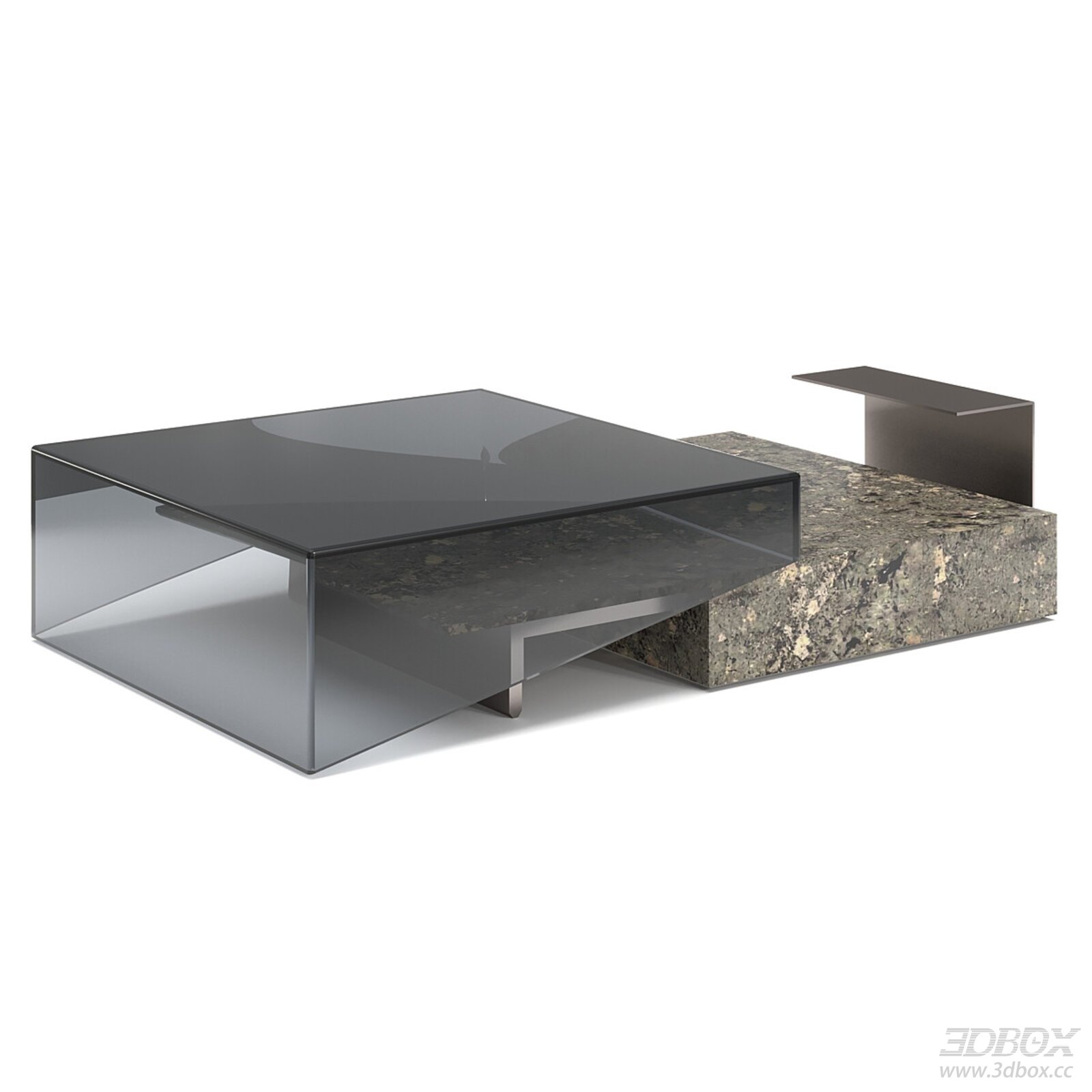 Modern Minimalist Smoked Glass Marble Coffee Table 3D model - front view