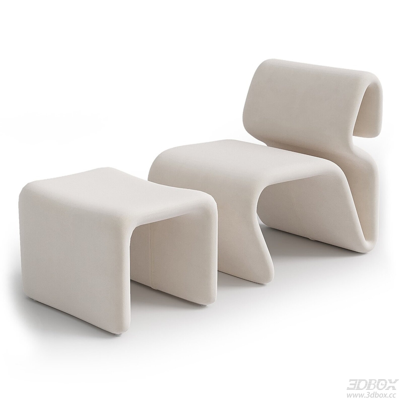 Modern Minimalist Fabric Armchair with Ottoman 3D model - front view
