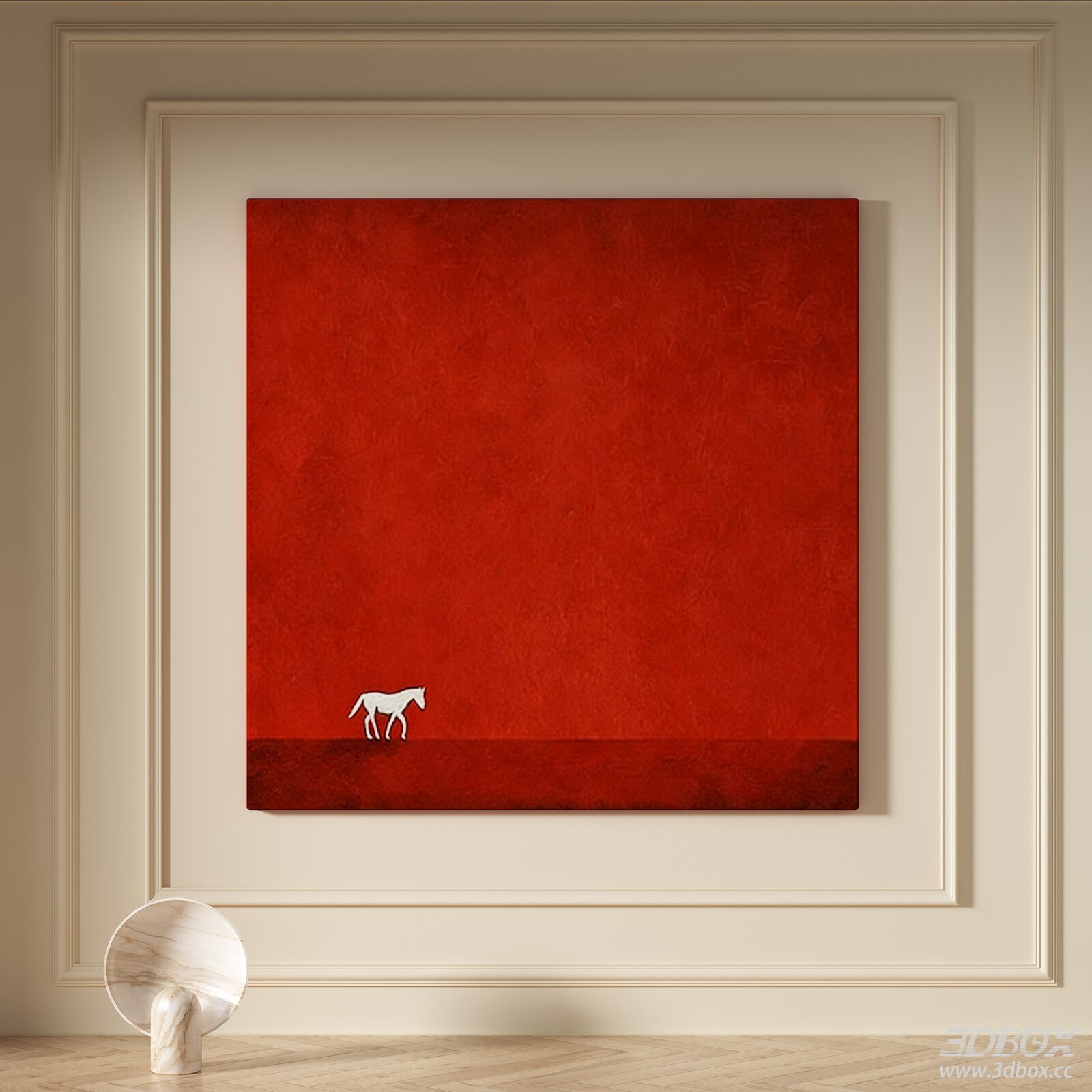 Modern Minimalist Red Abstract Wall Art with Horse Silhouette 3D model - front view