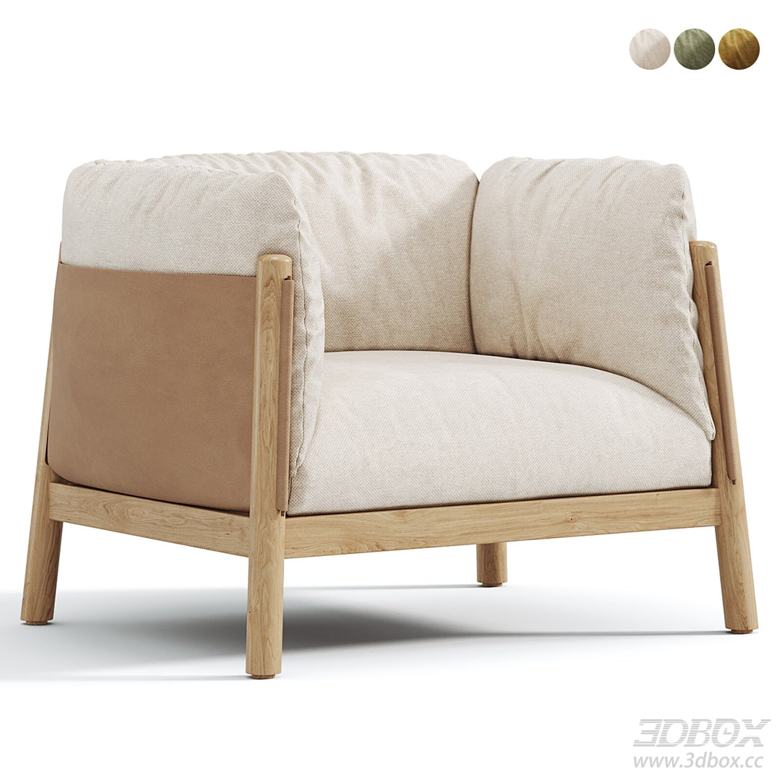 Modern Fabric Single Sofa with Wooden Frame 3D model - thumbnail 1