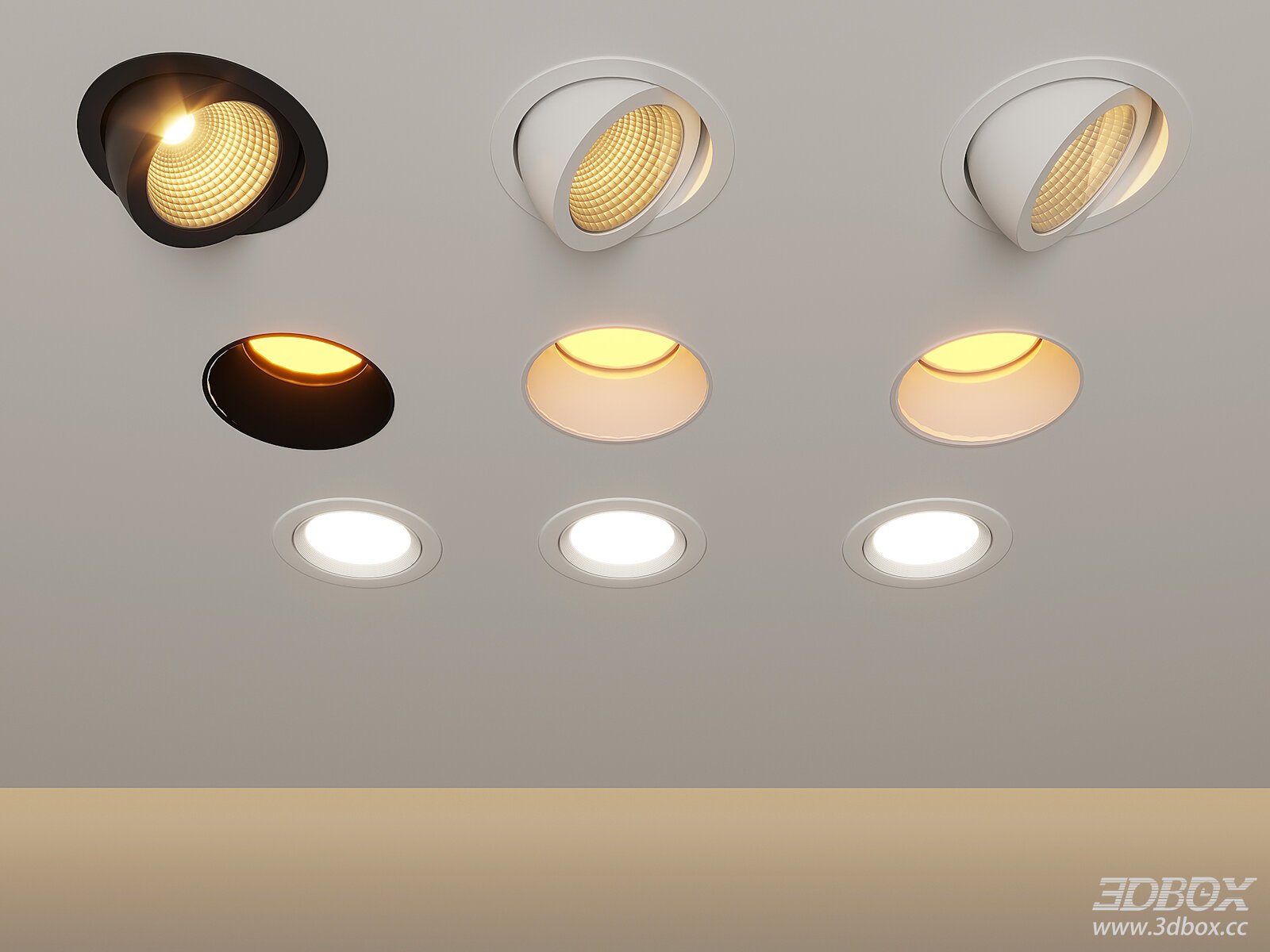 Modern Recessed Adjustable Spotlight Downlight Set 3D model - front view
