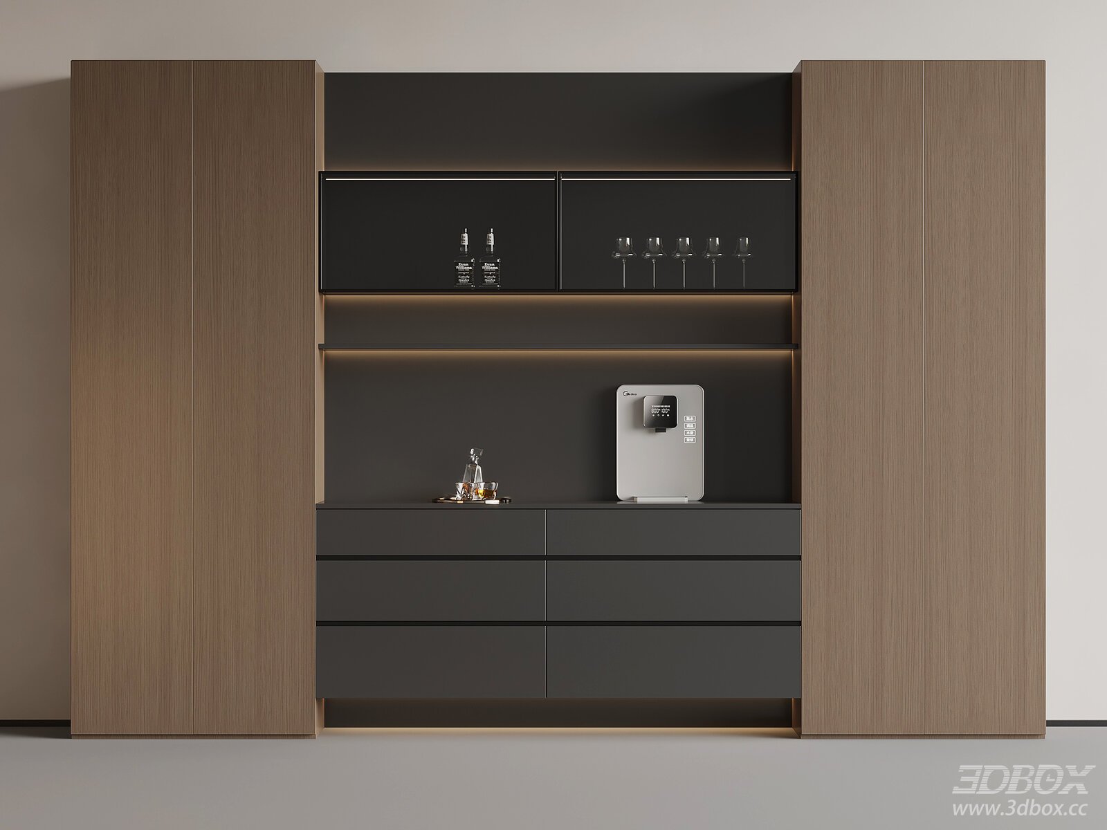 Modern Italian Style Wine Cabinet Sideboard 3D model - front view