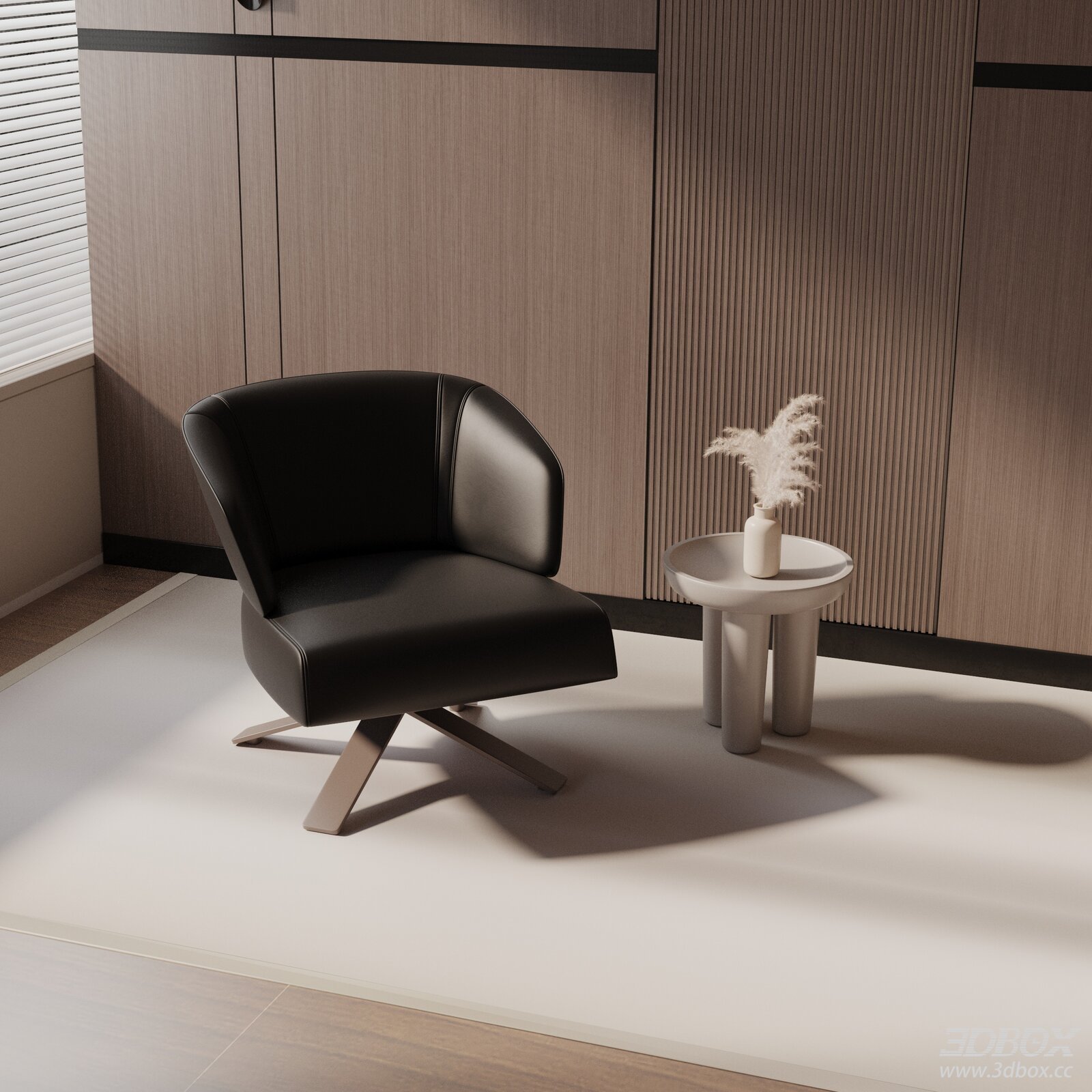 Modern Black Leather Swivel Armchair 3D model - front view
