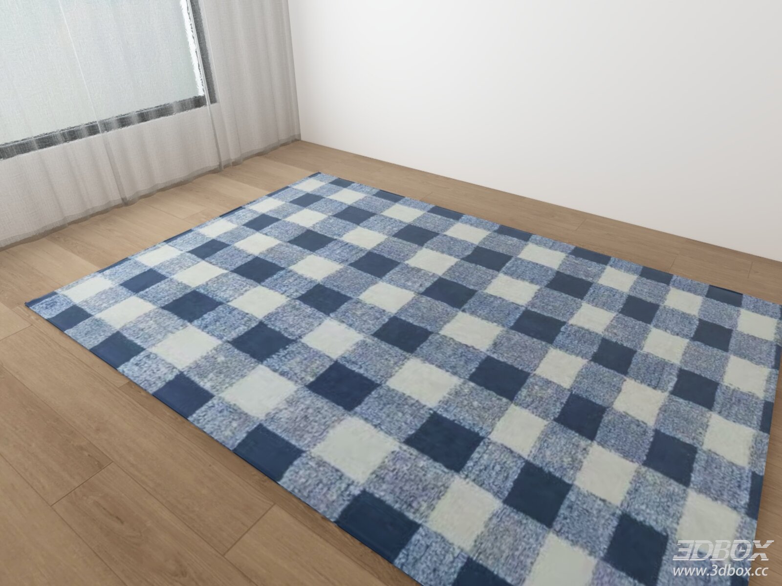 Blue White Checkered Fabric Carpet Modern Rug 3D model - front view