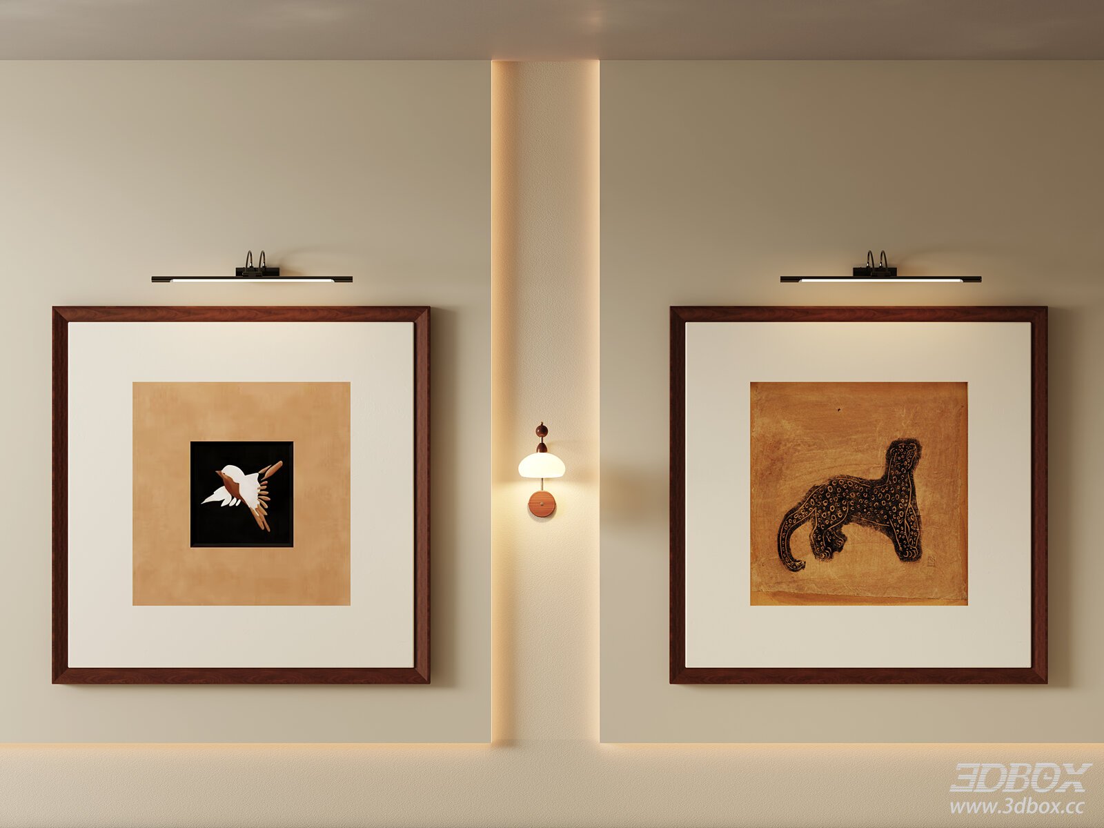 Vintage Framed Wall Art Set with Wooden Frames 3D model - front view