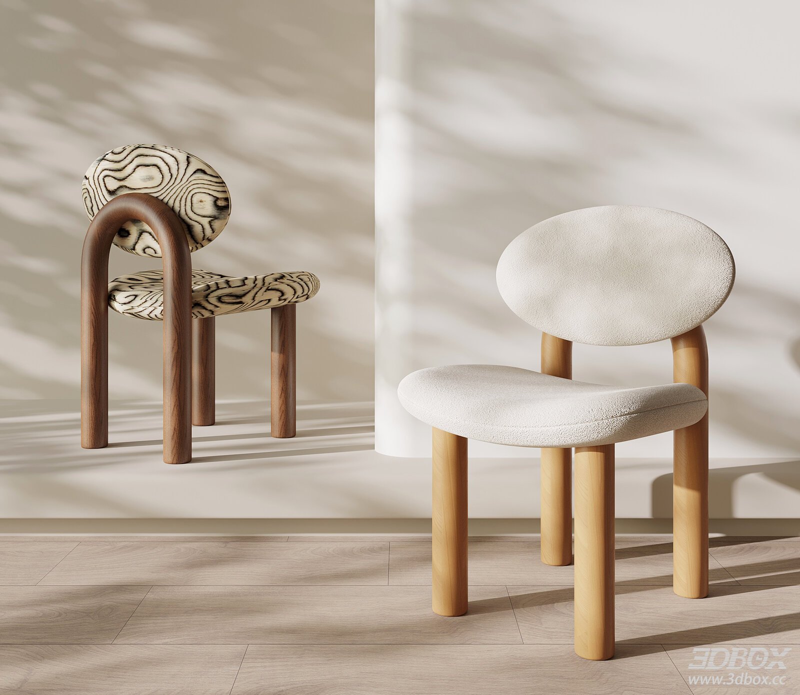 Wabi Sabi Mid Century Dining Chair Set 3D model - front view