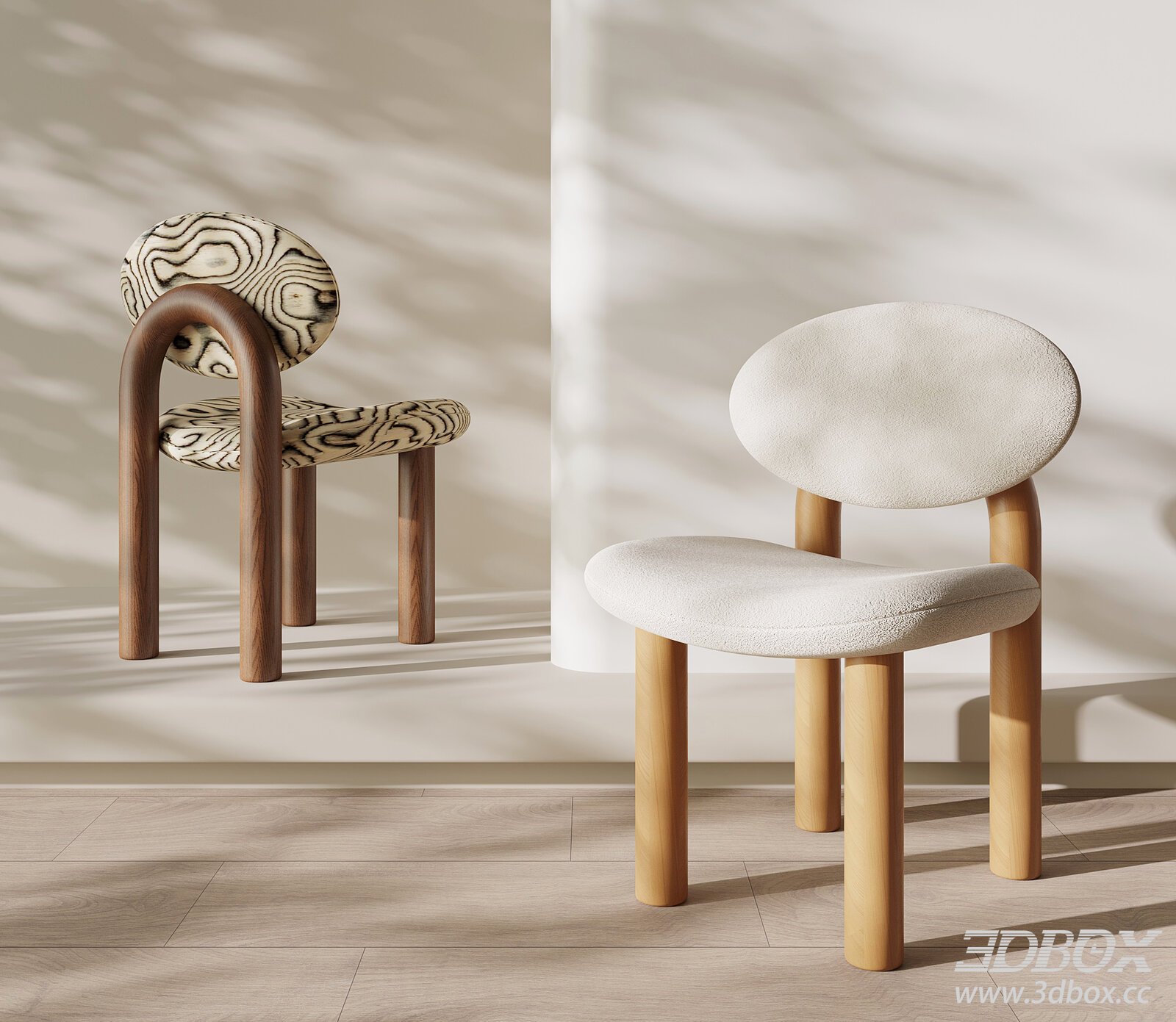Wabi Sabi Mid Century Dining Chair Set 3D model - thumbnail 1