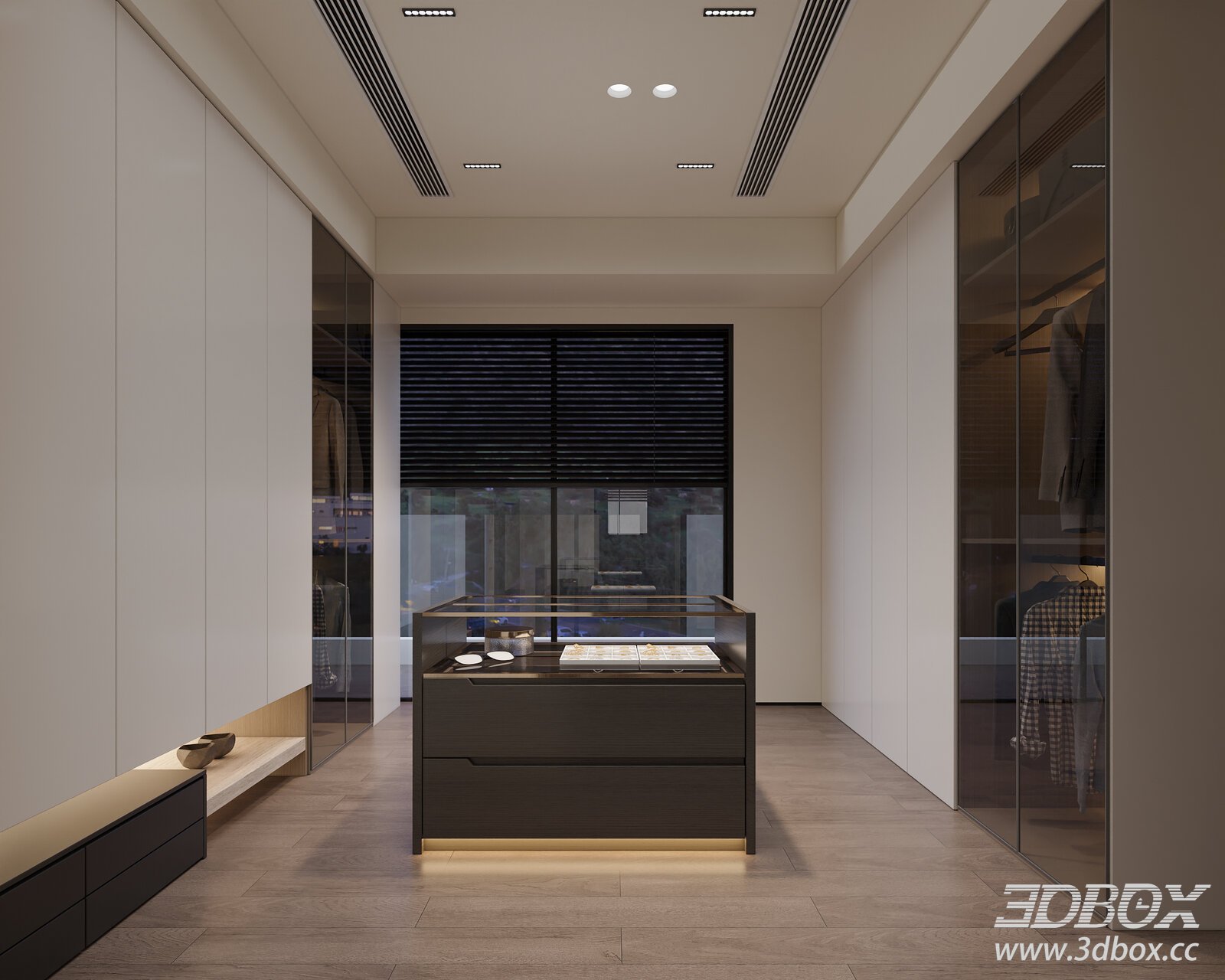 Modern Minimalist Walk-in Dressing Room 3D model - thumbnail 1