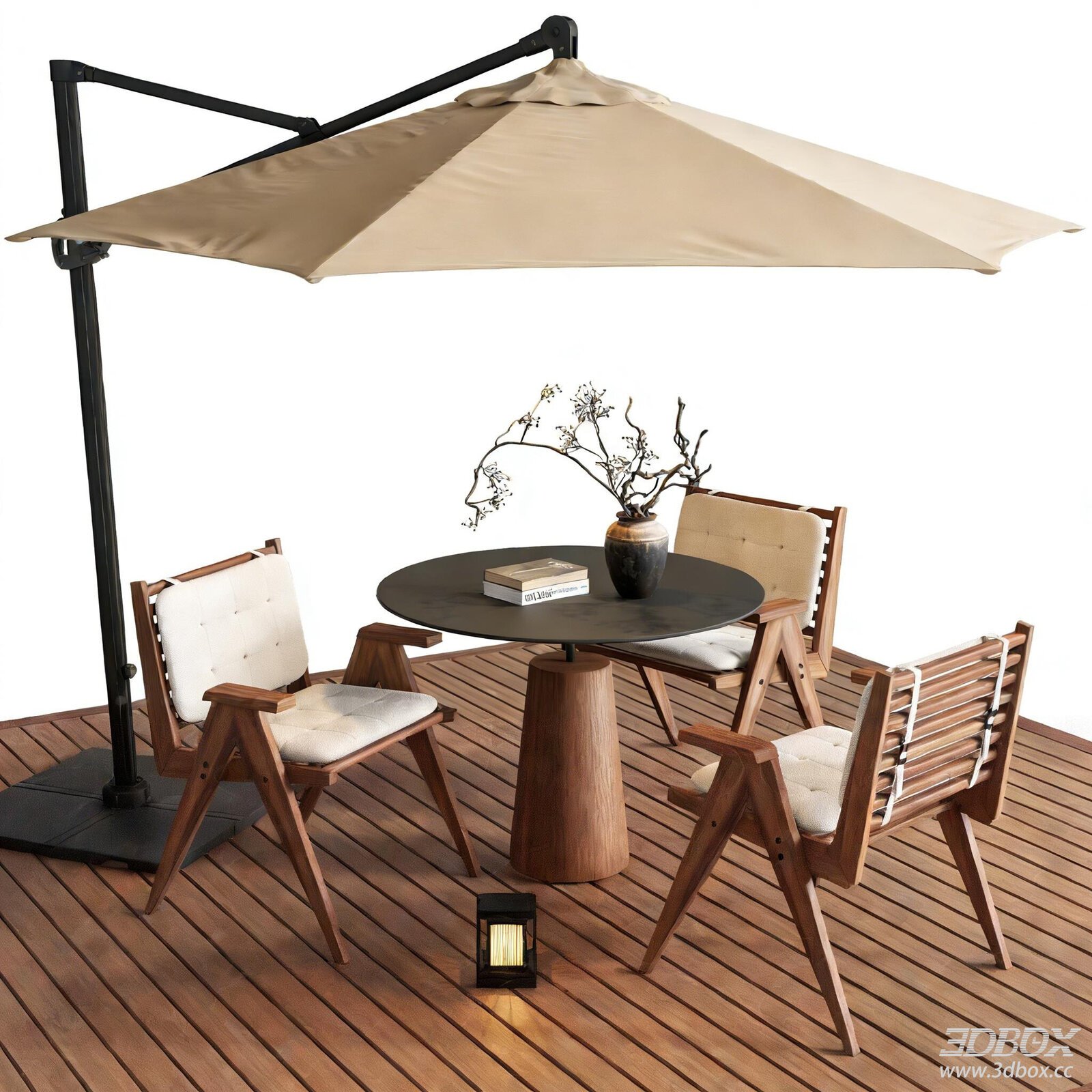 Modern Outdoor Patio Dining Set with Parasol 3D model - front view