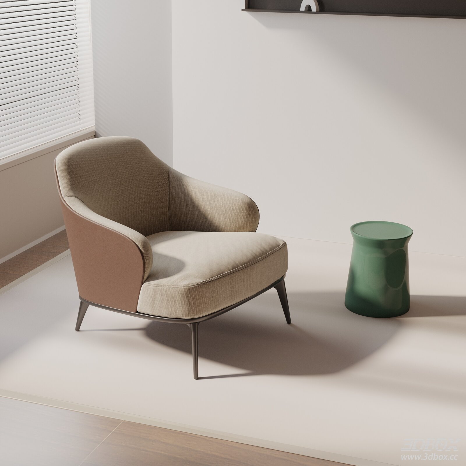 Modern Fabric Leather Armchair with Metal Legs 3D model - front view