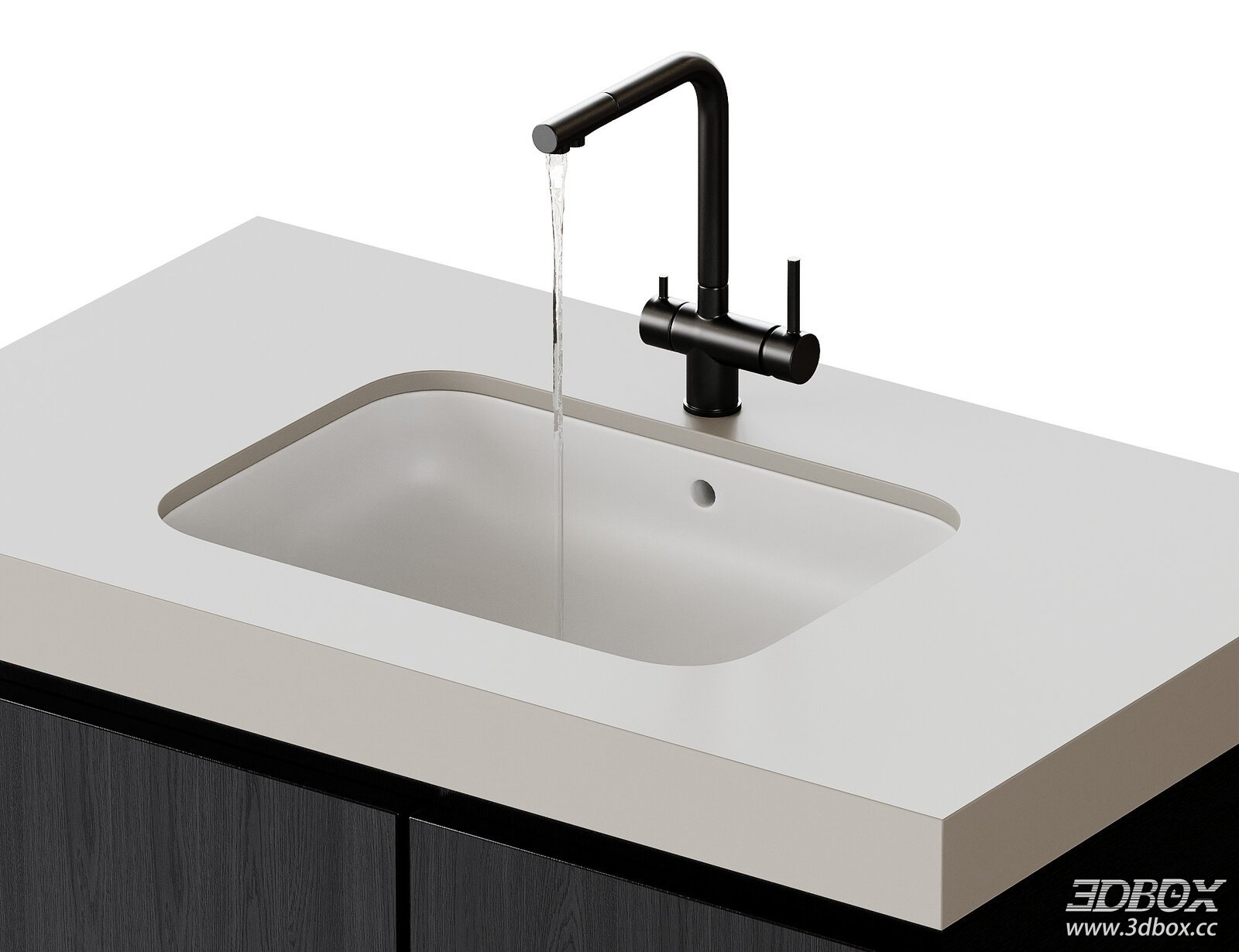 Modern Undermount Wash Basin with Matte Black Faucet 3D model - front view