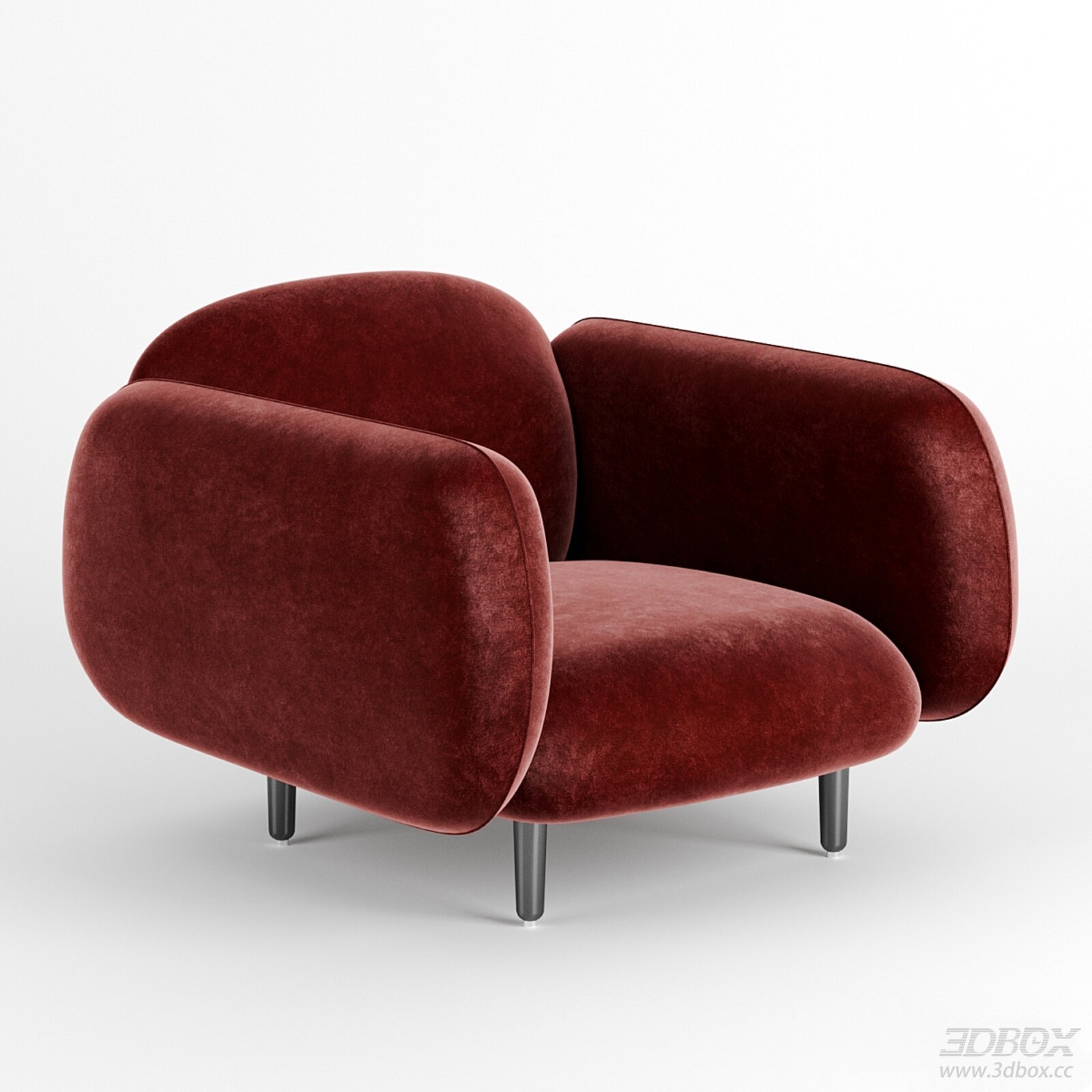 Moira Modern Velvet Upholstered Armchair 3D model - front view