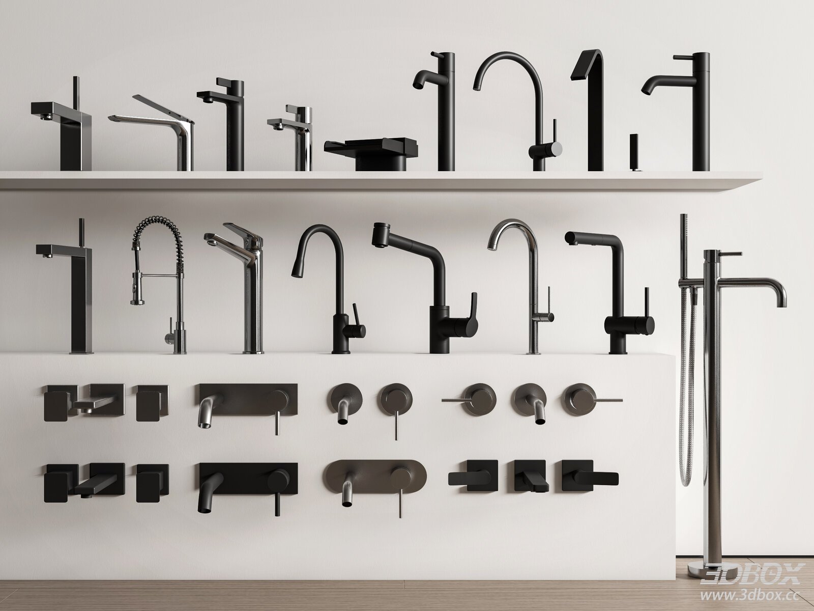 Modern Bathroom Kitchen Faucet Set 3D model - front view