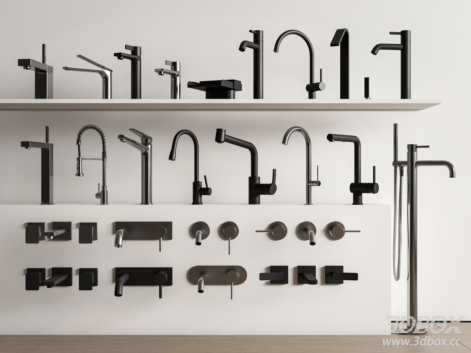 Modern Bathroom Kitchen Faucet Set 3D model - thumbnail 1