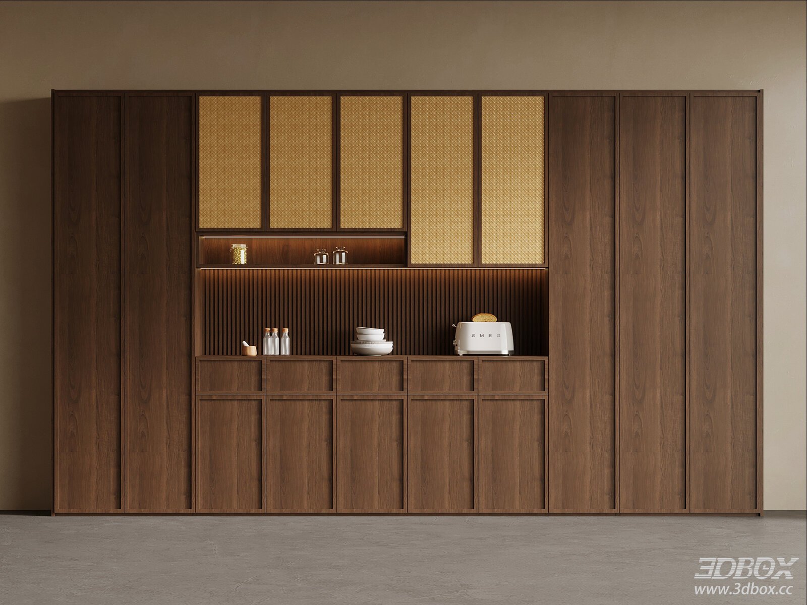Modern Chinese Song Style Wooden Wine Sideboard Cabinet 3D model - front view