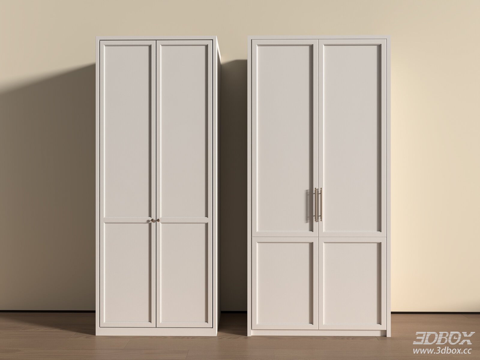French Cream Style Wardrobe Set 3D model - front view