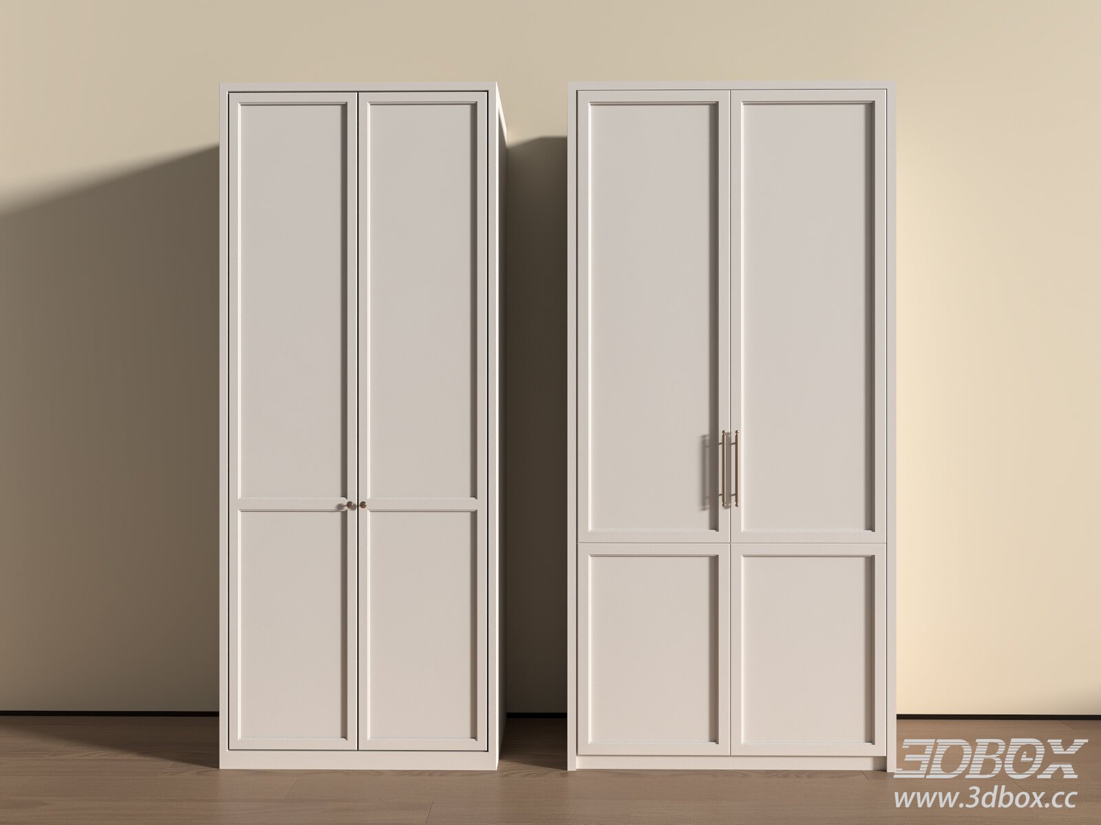 French Cream Style Wardrobe Set 3D model - thumbnail 1