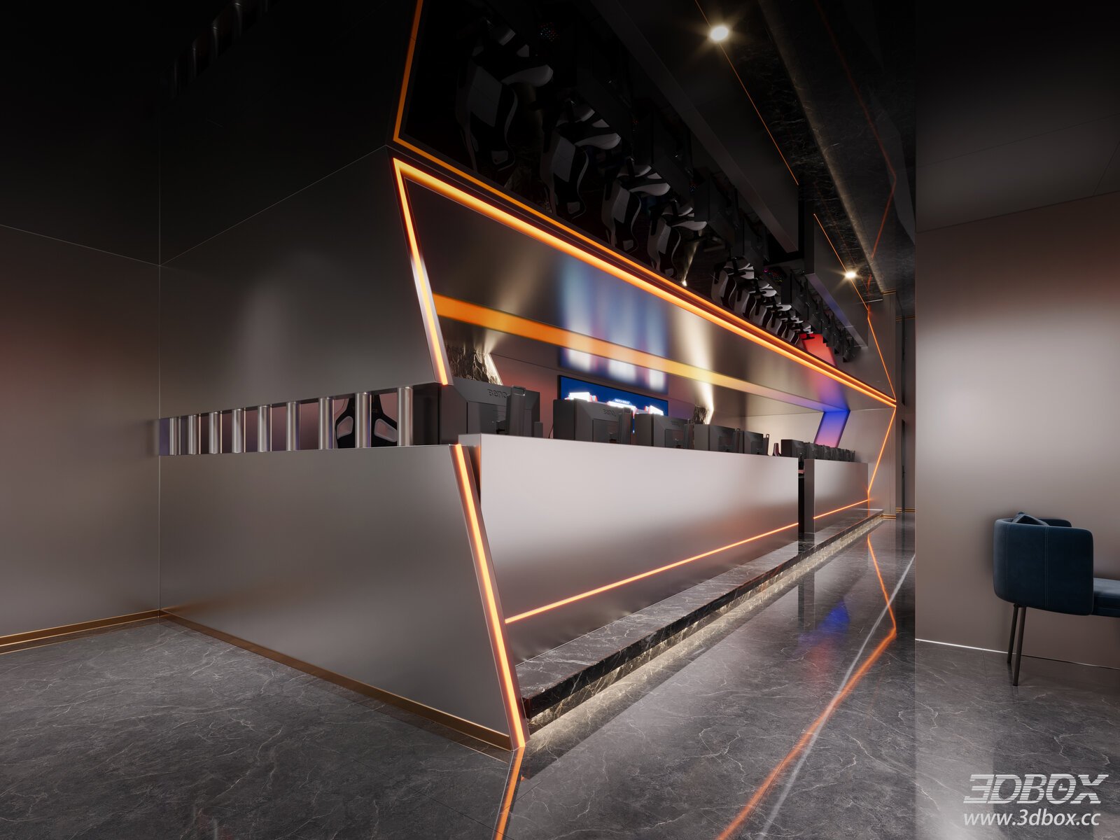 Modern Esports Internet Cafe Gaming Area Interior 3D model - front view