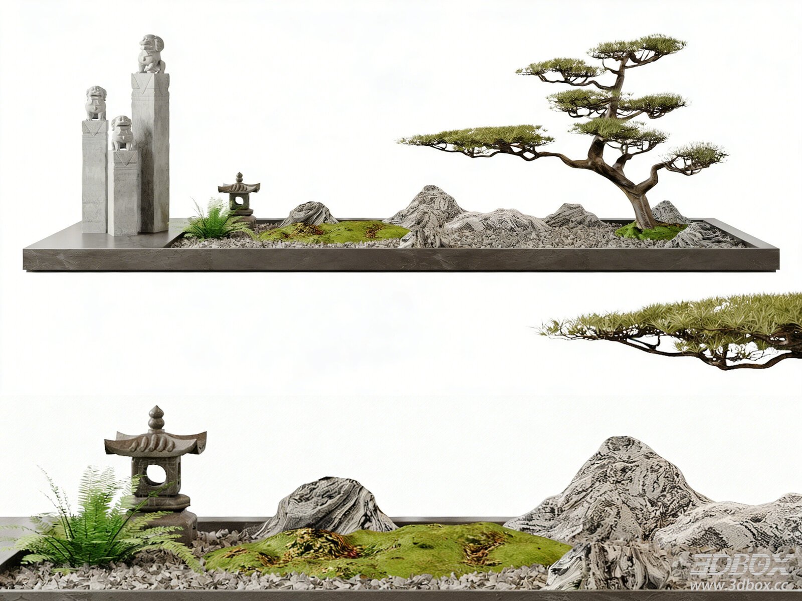 New Chinese Style Zen Garden Decorative Set 3D model - front view