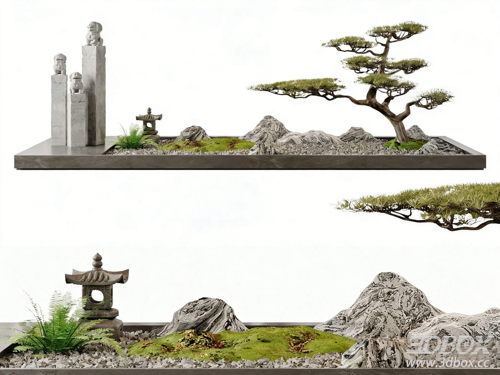 New Chinese Style Zen Garden Decorative Set 3D model - thumbnail 1