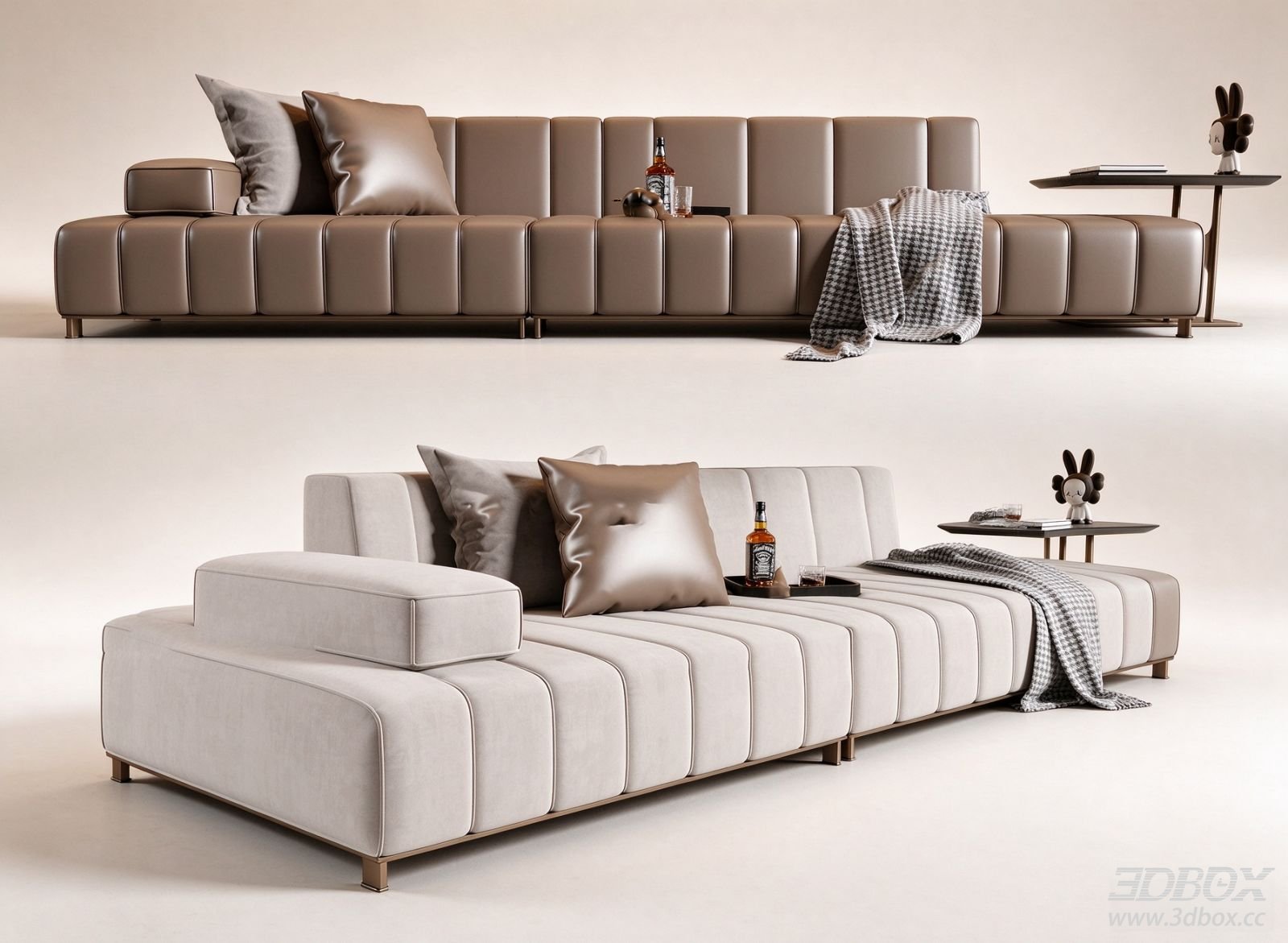 Modern Luxury Modular Leather Fabric Sofa Set 3D model - front view