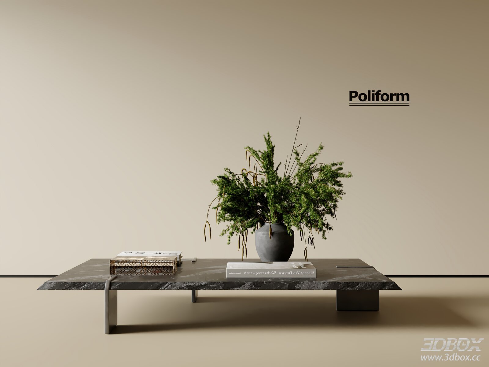 Modern Marble Top Coffee Table 3D model - front view