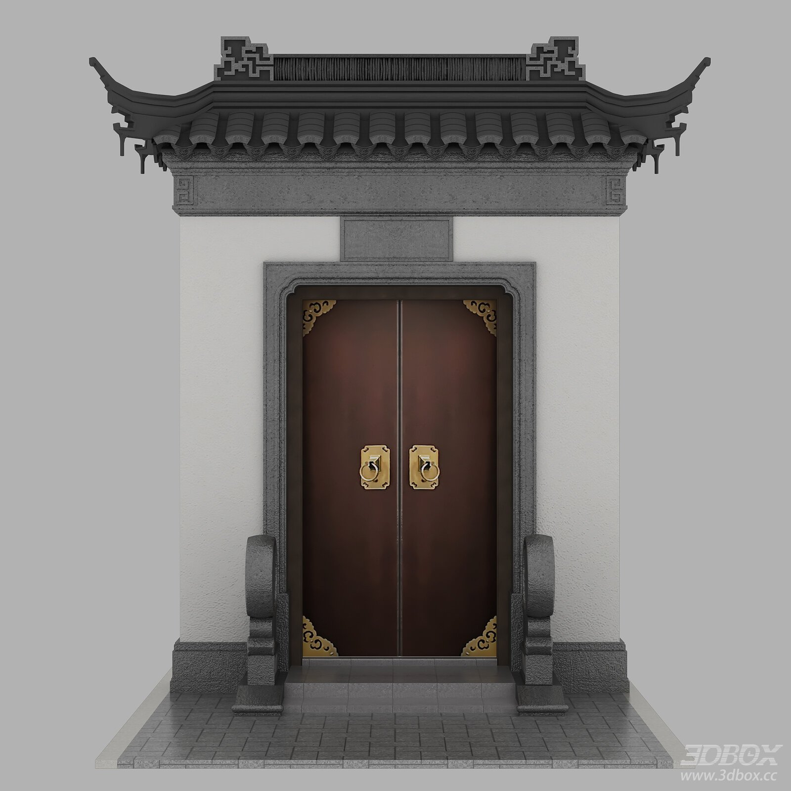 Traditional Chinese Ancient Architecture Entrance Gate 3D model - front view
