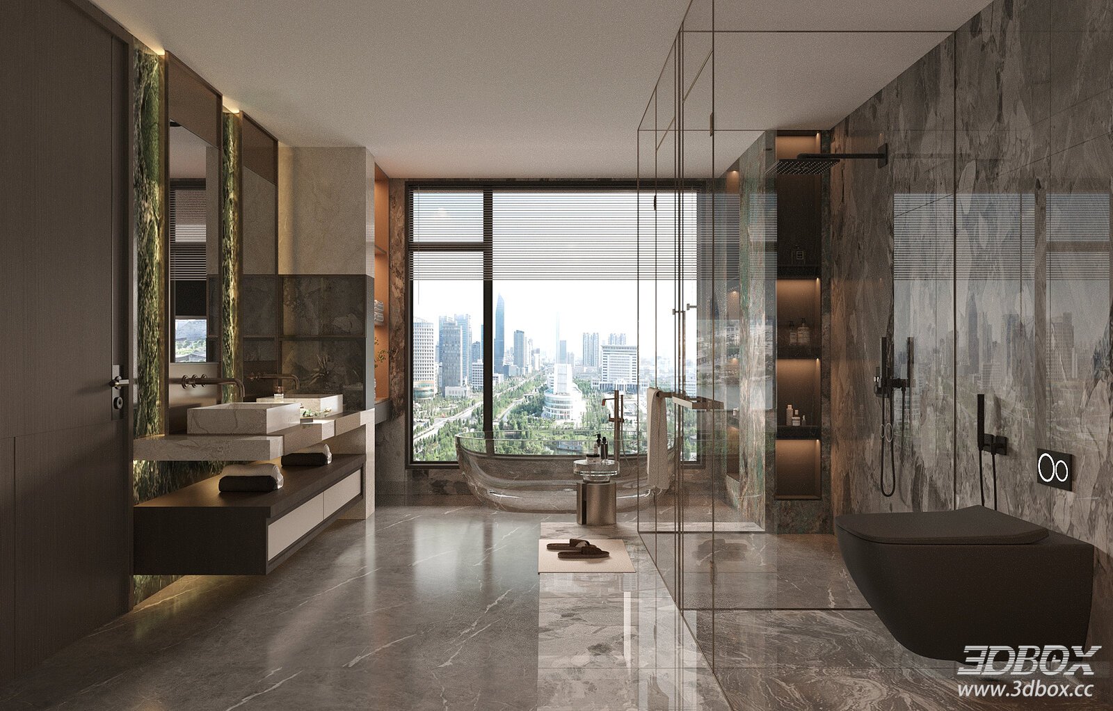 Modern Italian Luxury Marble Bathroom Scene 3D model - front view