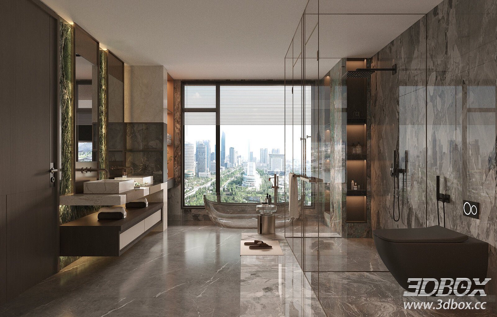 Modern Italian Luxury Marble Bathroom Scene 3D model - thumbnail 1