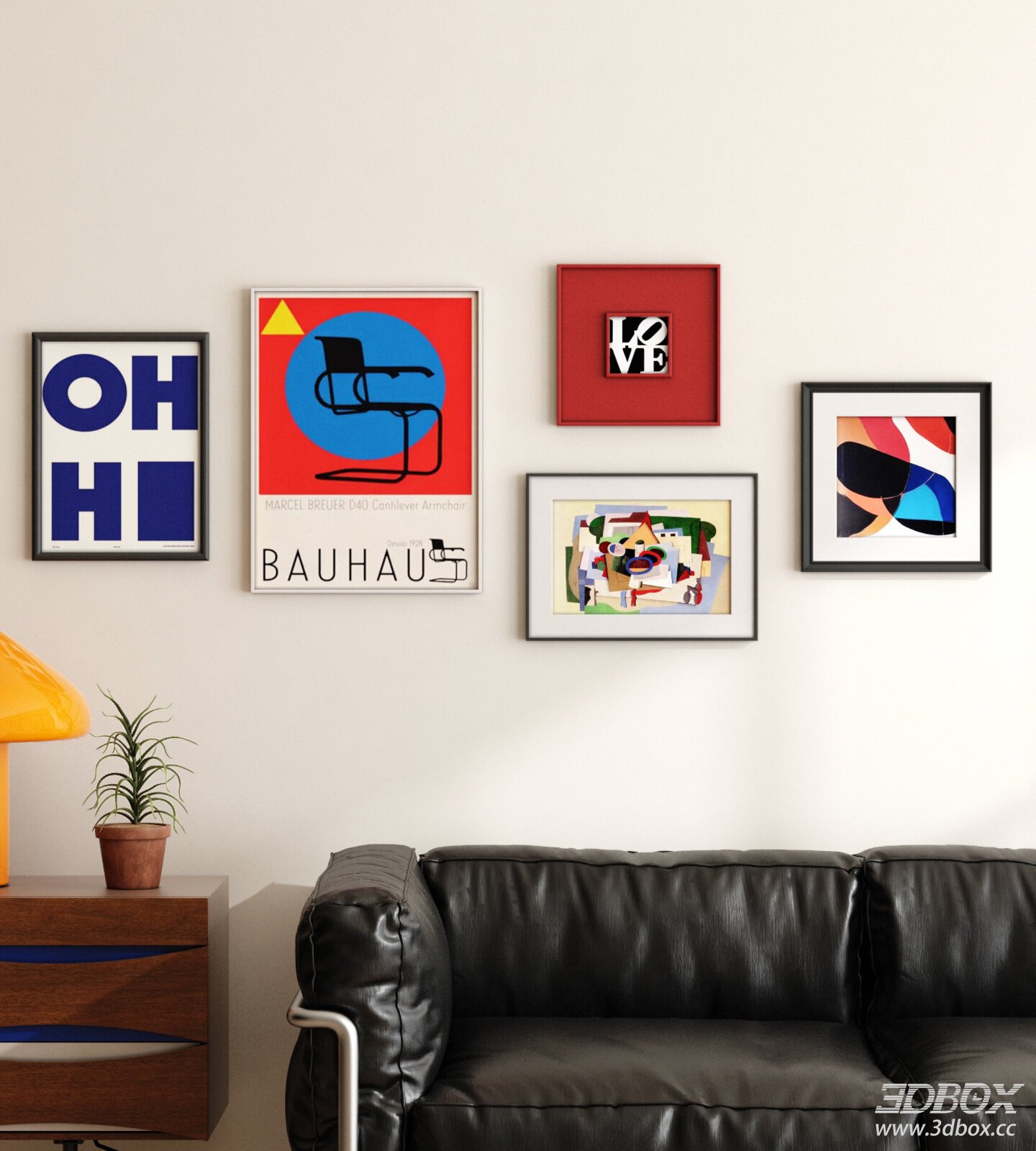 Bauhaus Style Abstract Decorative Wall Art Frame Set 3D model - front view
