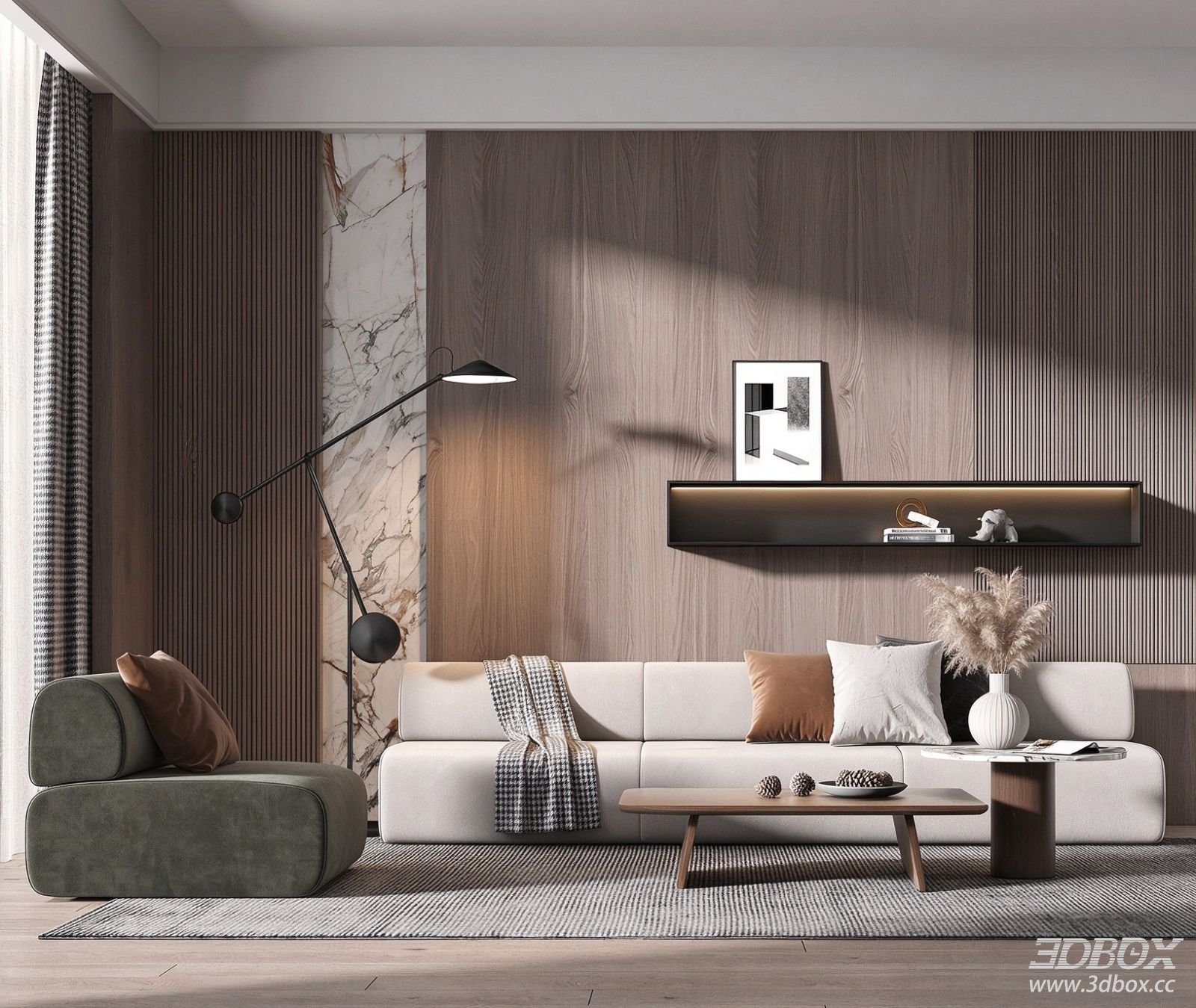 Modern Luxury Minimalist Living Room Sofa Coffee Table Set 3D model - front view
